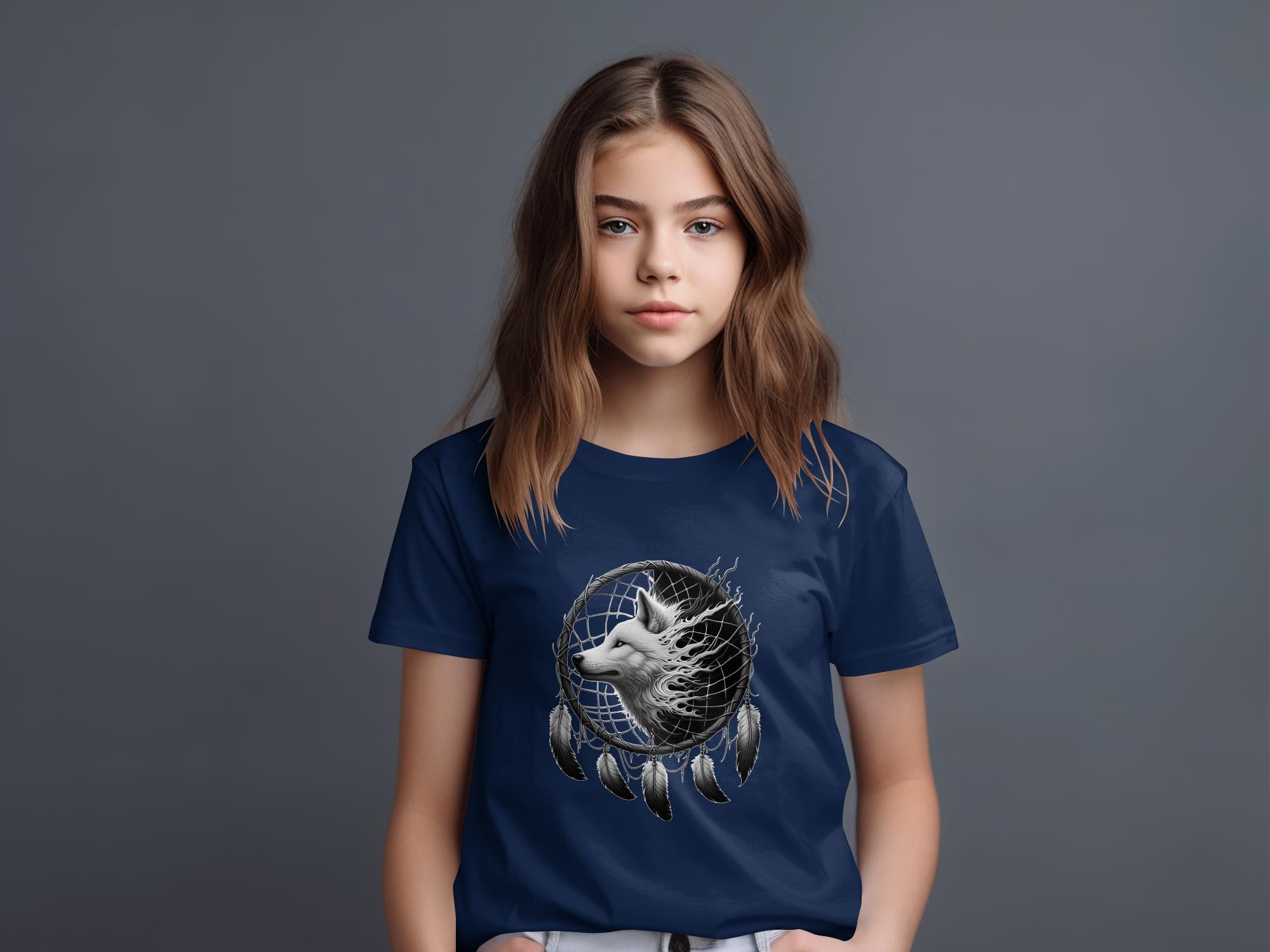 Dreamcatcher Wolf - Coloured Gildan Kids T-Shirt Realistic Native American Talisman Unisex Mythology Tee Graphic Design