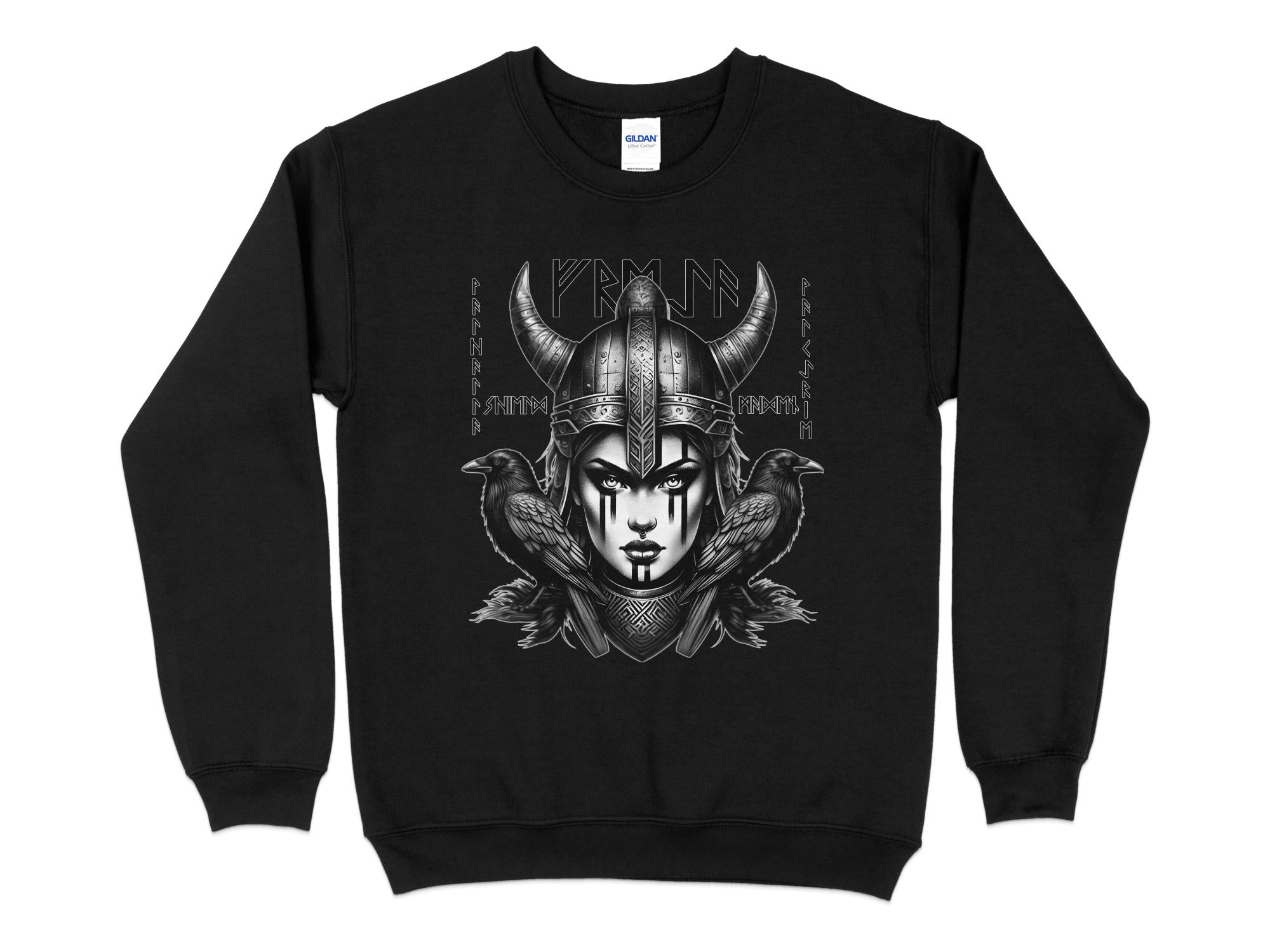 Viking Shield Maiden - Coloured Gildan Sweatshirt Realistic Norse Talisman Men Women Unisex Valhalla Tee Graphic Design