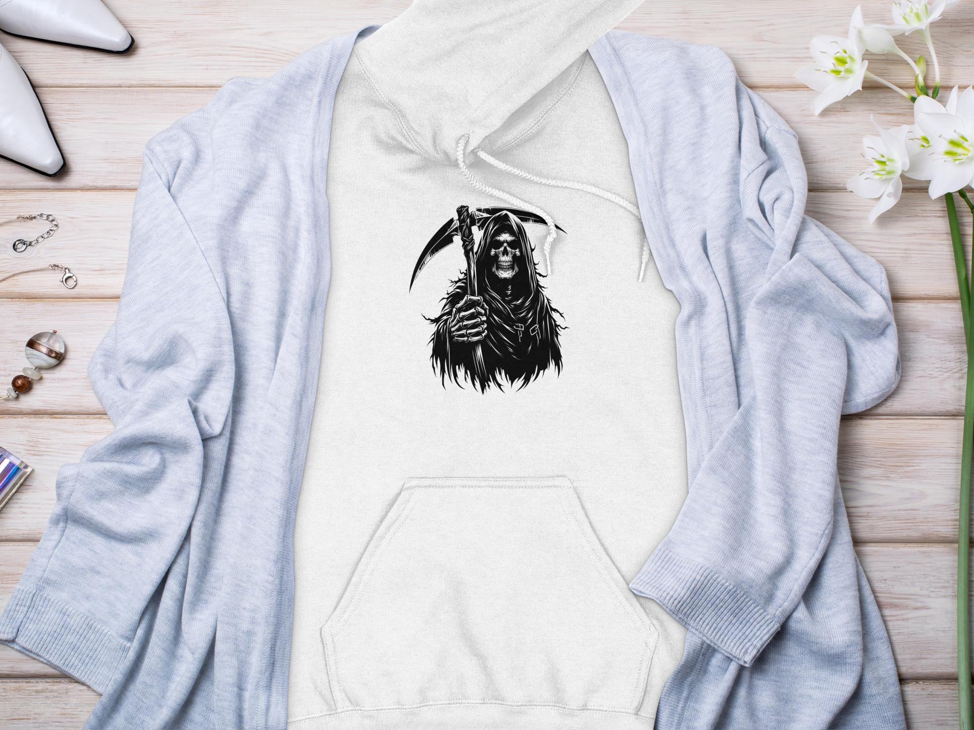 Grim Reaper - Black White Gildan Hoodie Commemorative Talisman Unisex Tee Graphic Design