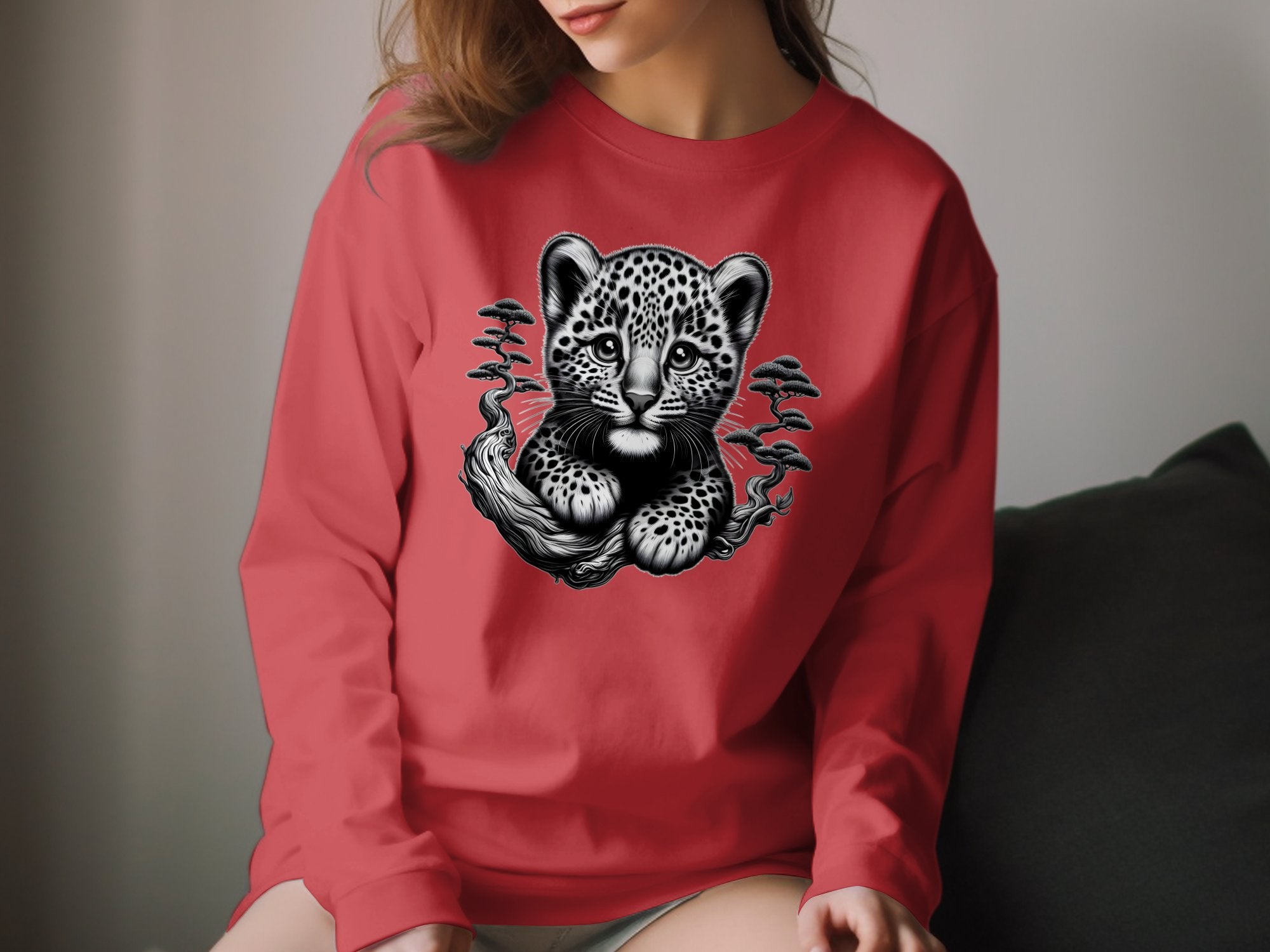 Leopard Bonsai - Coloured Gildan Long Sleeve Realistic Animal Talisman Unisex Cute Tee Graphic Design