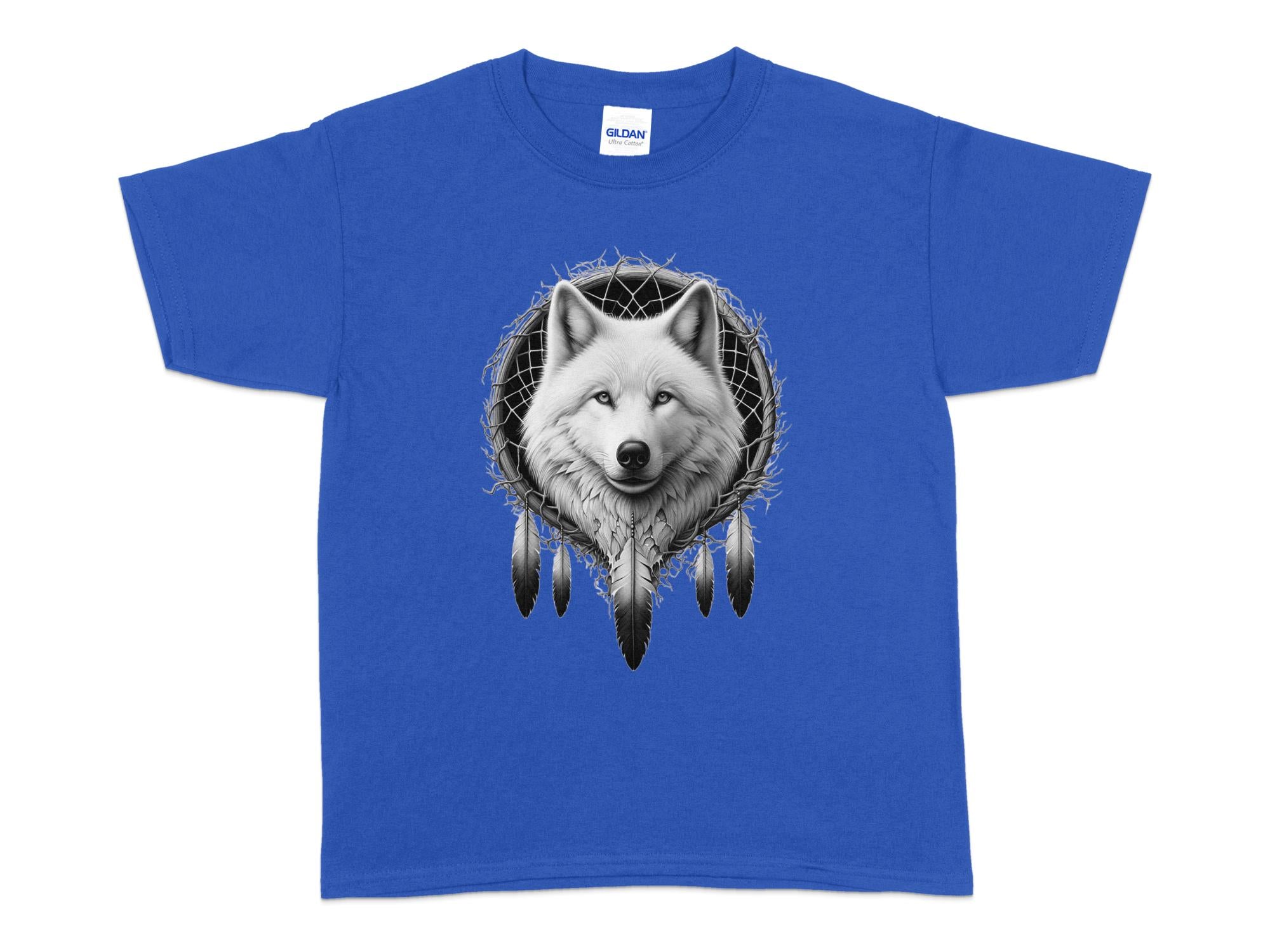 Dreamcatcher Wolf - Coloured Gildan Kids T-Shirt Realistic Native American Talisman Unisex Mythology Tee Graphic Design