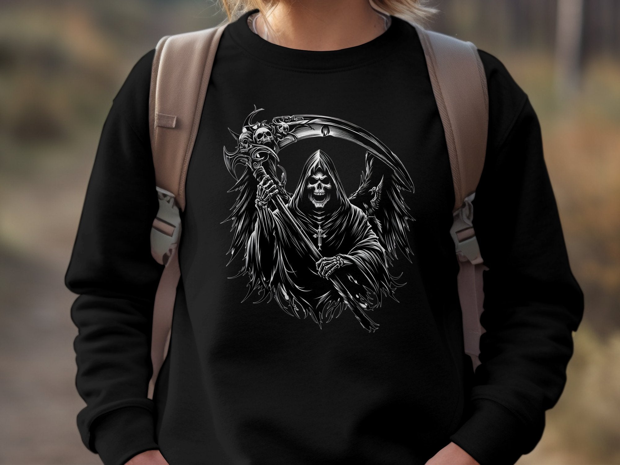 Grim Reaper - Black White Gildan Sweatshirt Commemorative Talisman Unisex Tee Graphic Design