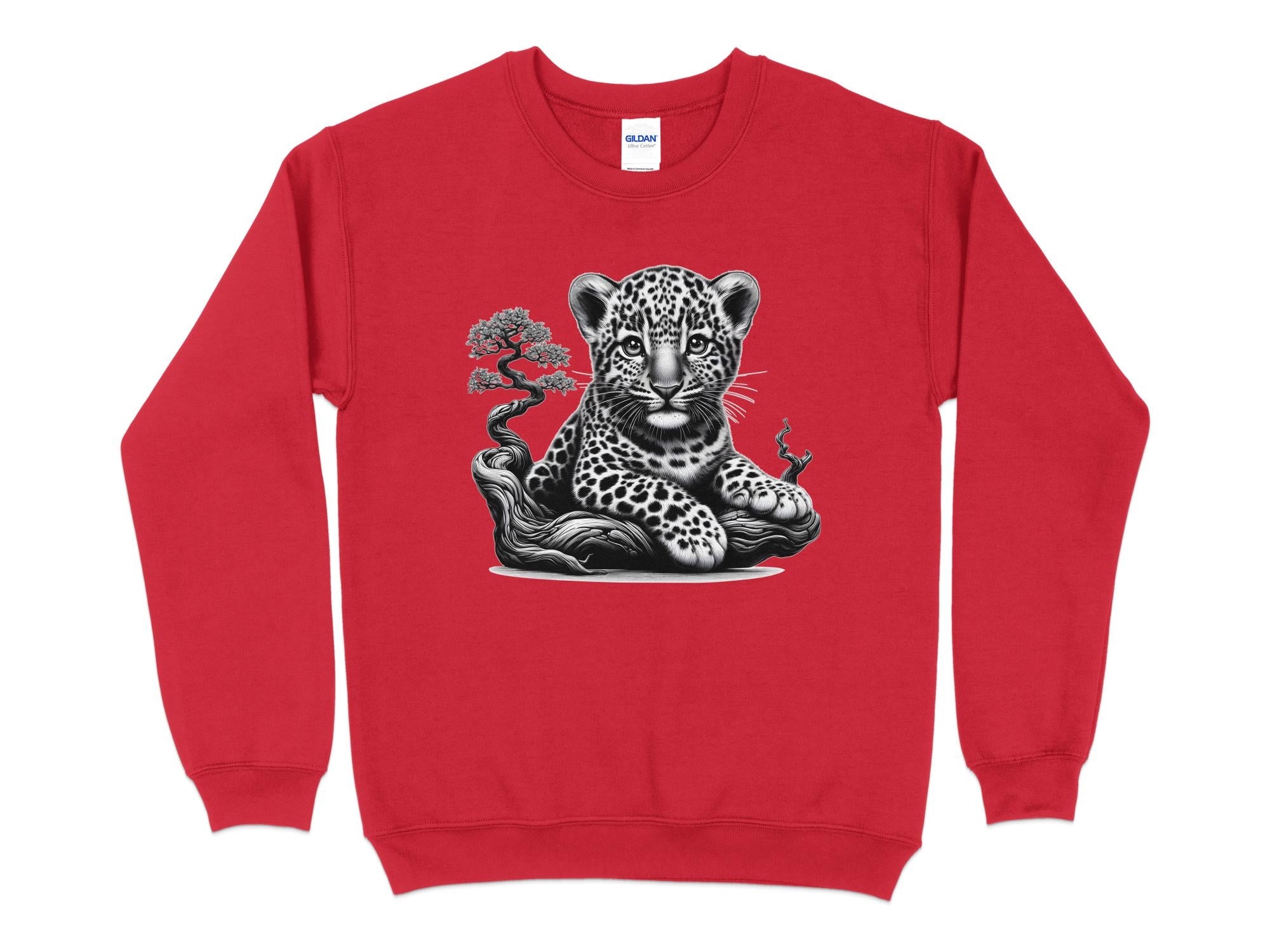 Leopard Bonsai - Coloured Gildan Sweatshirt Realistic Animal Talisman Unisex Cute Tee Graphic Design