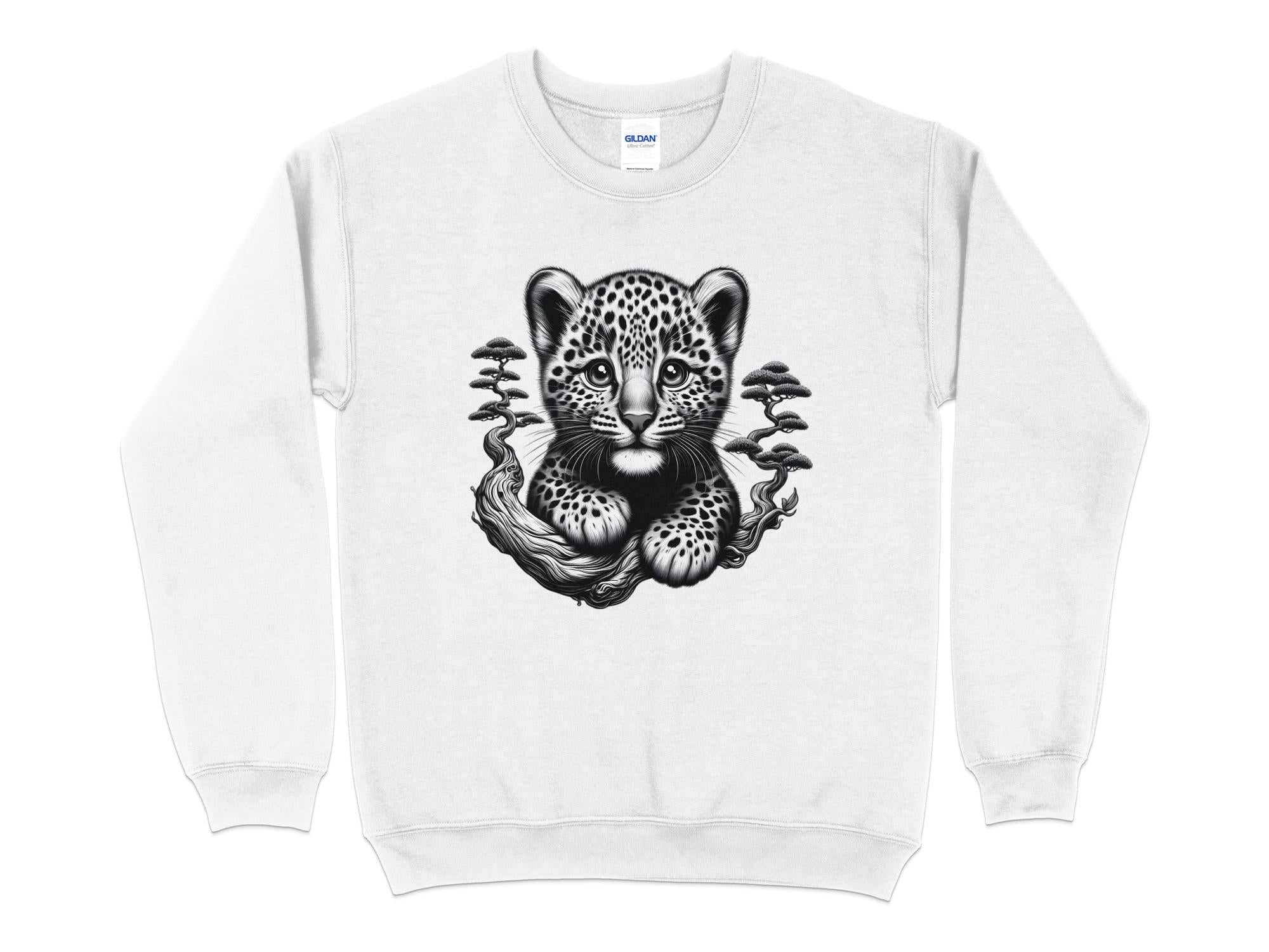 Leopard Bonsai - Coloured Gildan Sweatshirt Realistic Animal Talisman Unisex Cute Tee Graphic Design