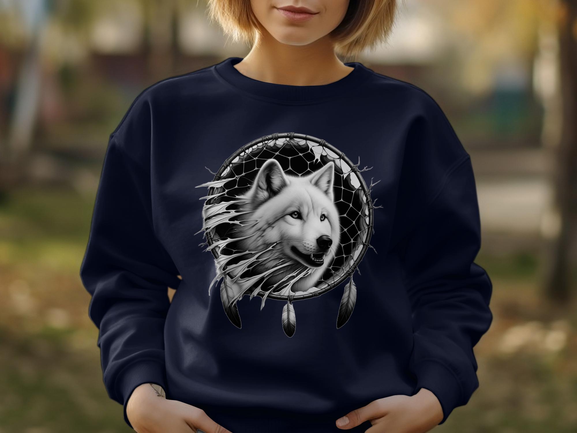 Dreamcatcher Wolf - Coloured Gildan Sweatshirt Realistic Native American Talisman Unisex Mythology Tee Graphic Design