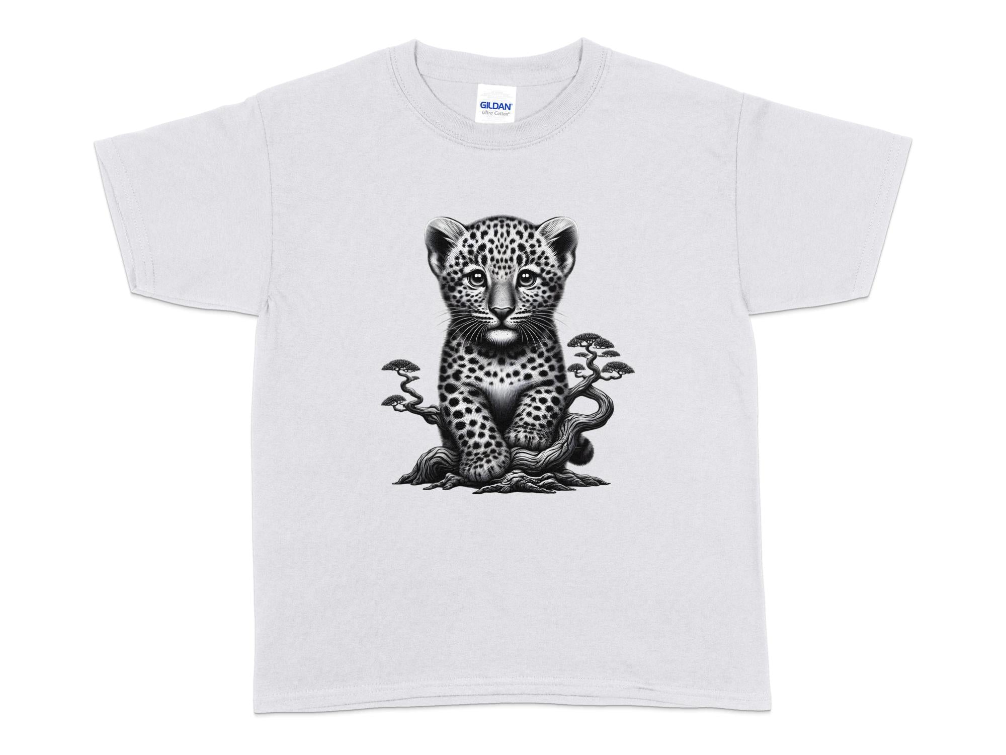 Leopard Bonsai - Coloured Gildan Kids T-Shirt Realistic Animal Talisman Unisex Cute Tee Graphic Design