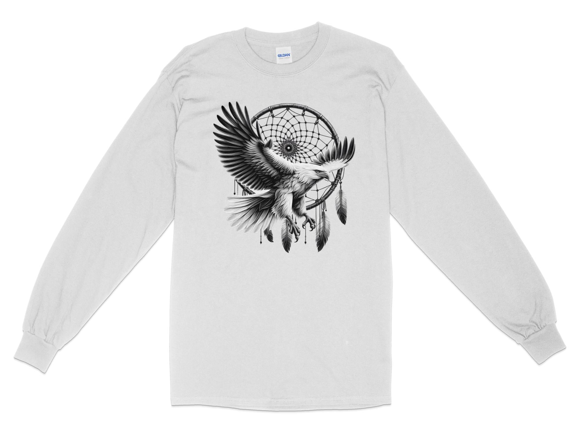 Dreamcatcher Eagle - Coloured Gildan Long Sleeve Realistic Native American Talisman Unisex Mythology Tee Graphic Design