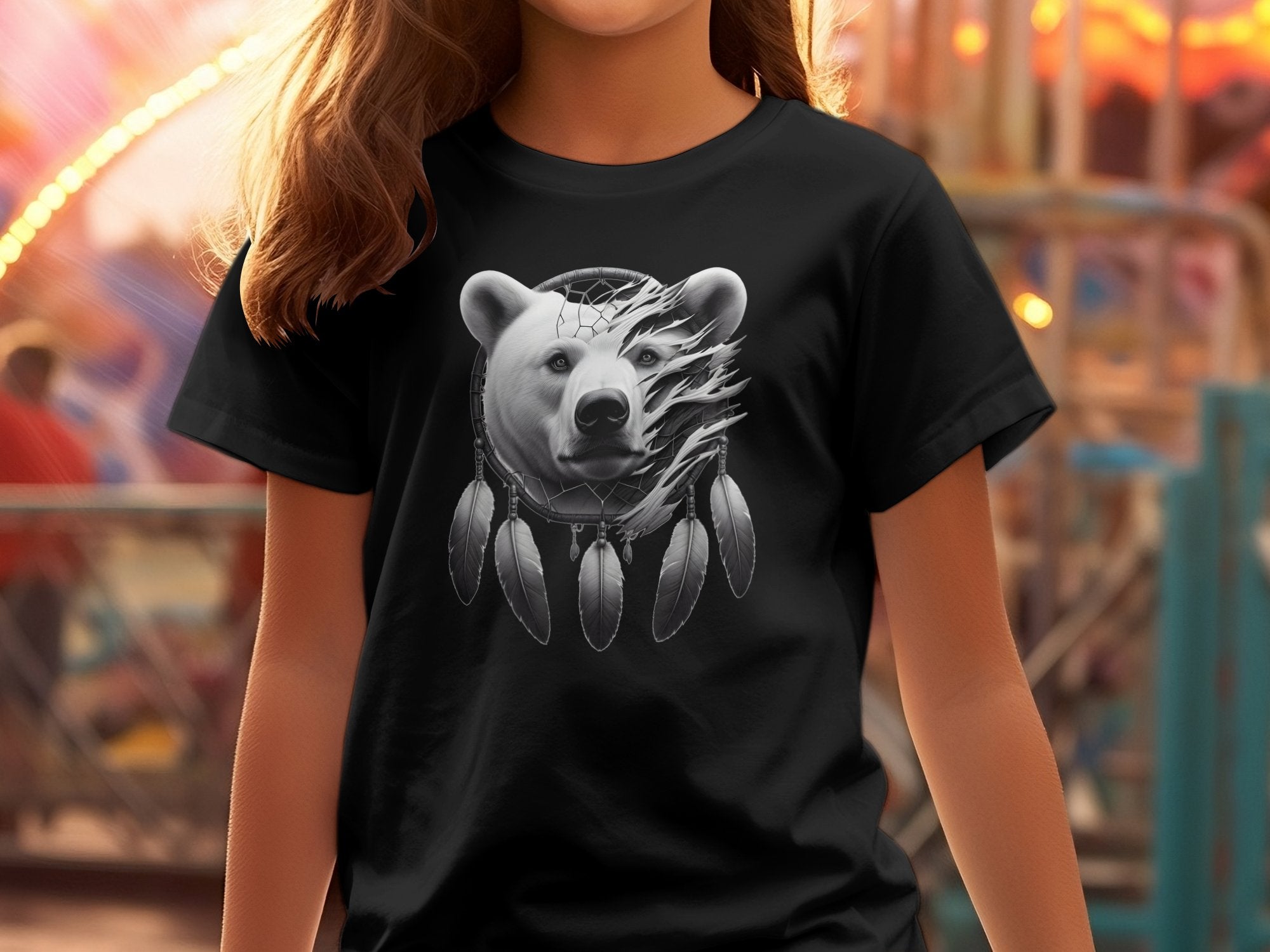 Dreamcatcher Bear - Coloured Gildan Kids T Shirt Realistic Native American Talisman Unisex Mythology Tee Graphic Design