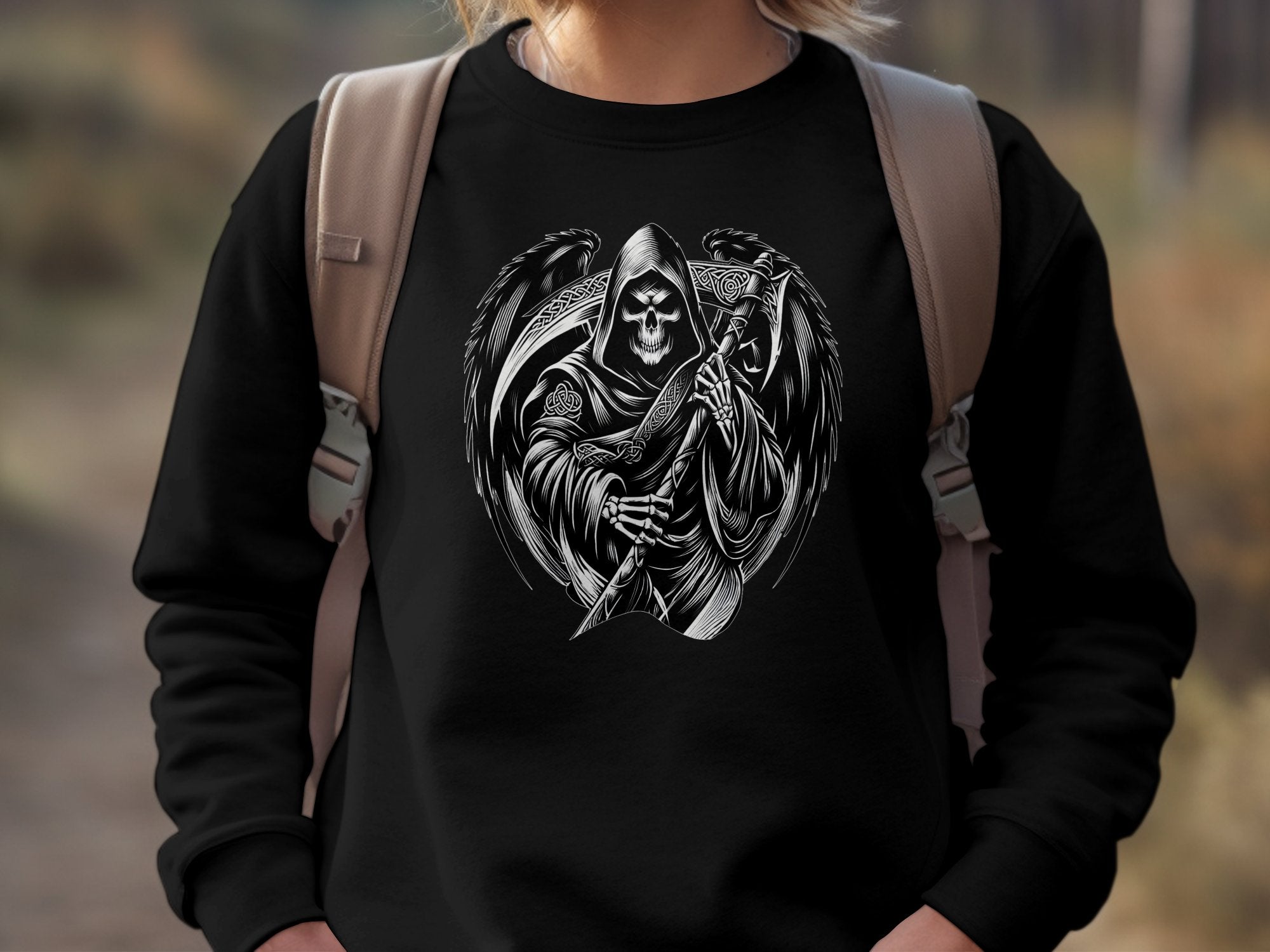 Grim Reaper - Black White Gildan Sweatshirt Commemorative Talisman Unisex Tee Graphic Design