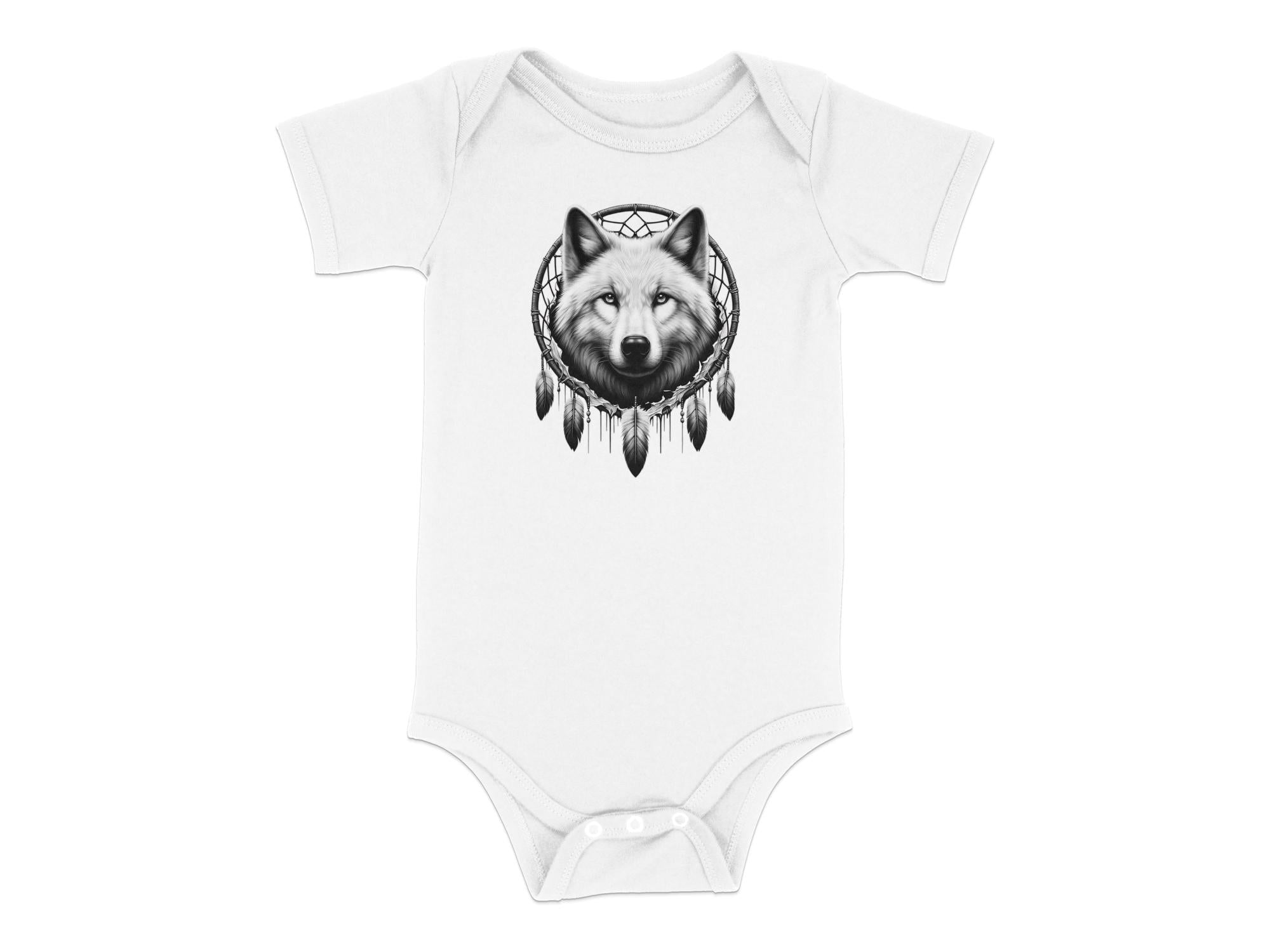 Dreamcatcher Wolf - Coloured Toddler Bodysuit Realistic Native American Talisman Unisex Mythology Tee Graphic Design