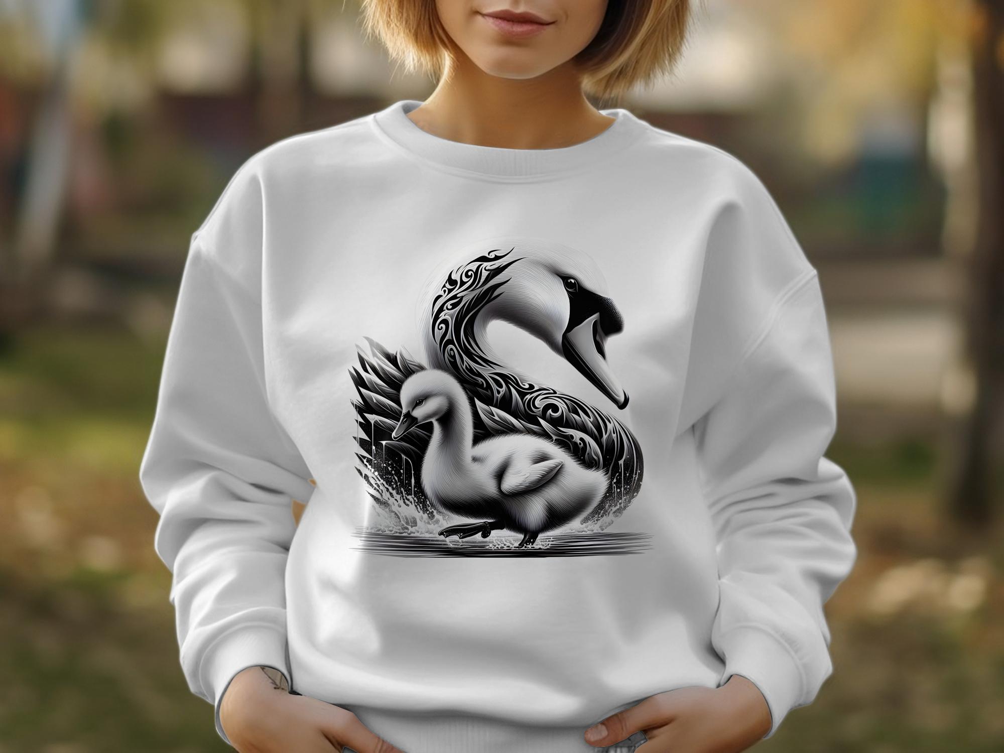 Swan & Cygnet- Black White Gildan Sweatshirt Realistic Family Talisman Unisex Tee Graphic Design