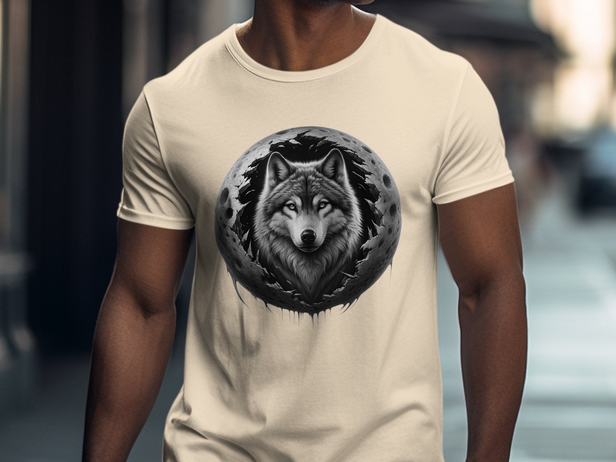 Moon Wolf - Coloured Gildan T-Shirt Realistic Animal Talisman Unisex Mythology Tee Graphic Design