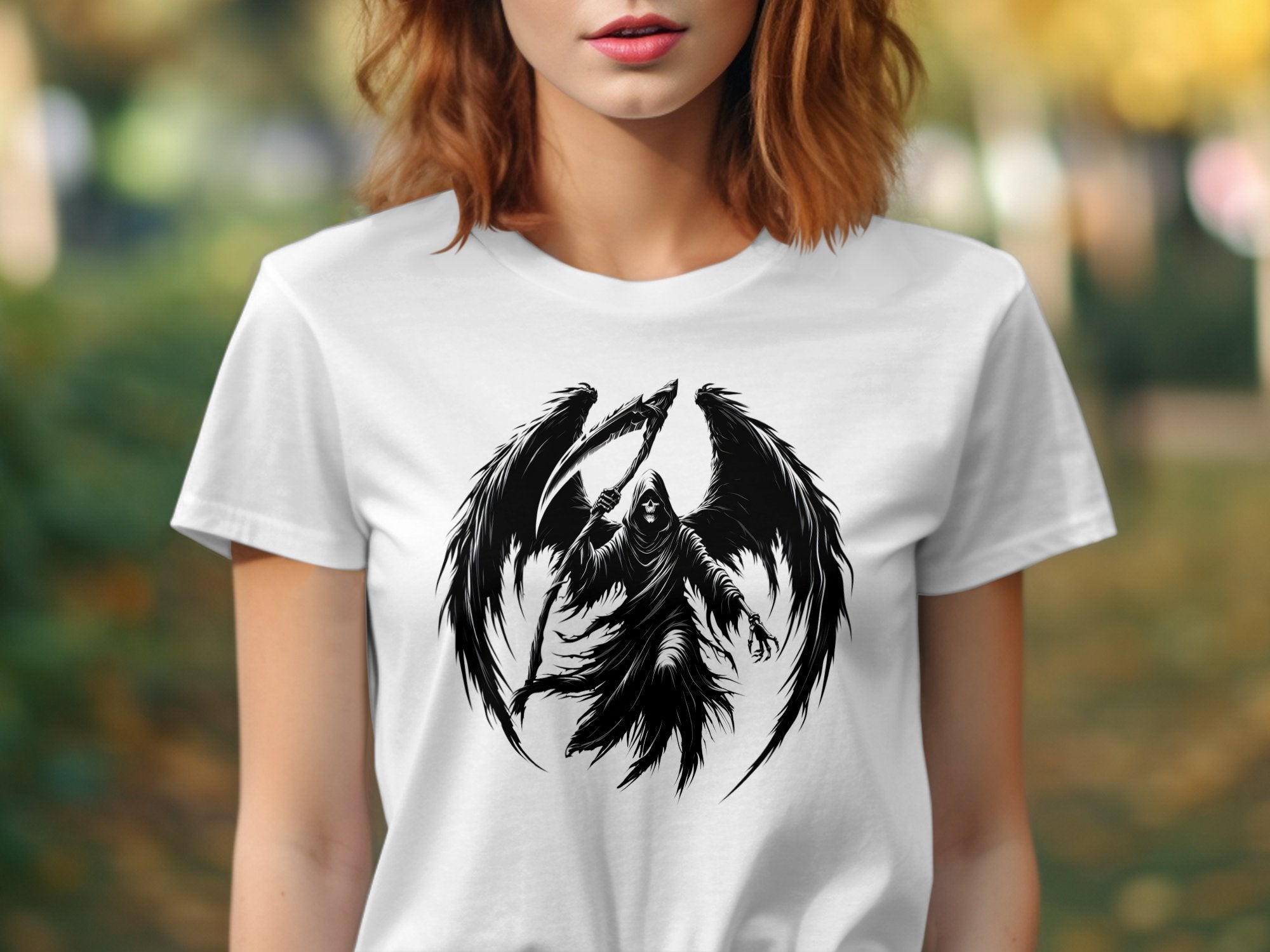 Grim Reaper - Black White Gildan T-Shirt Commemorative Talisman Unisex Tee Graphic Design