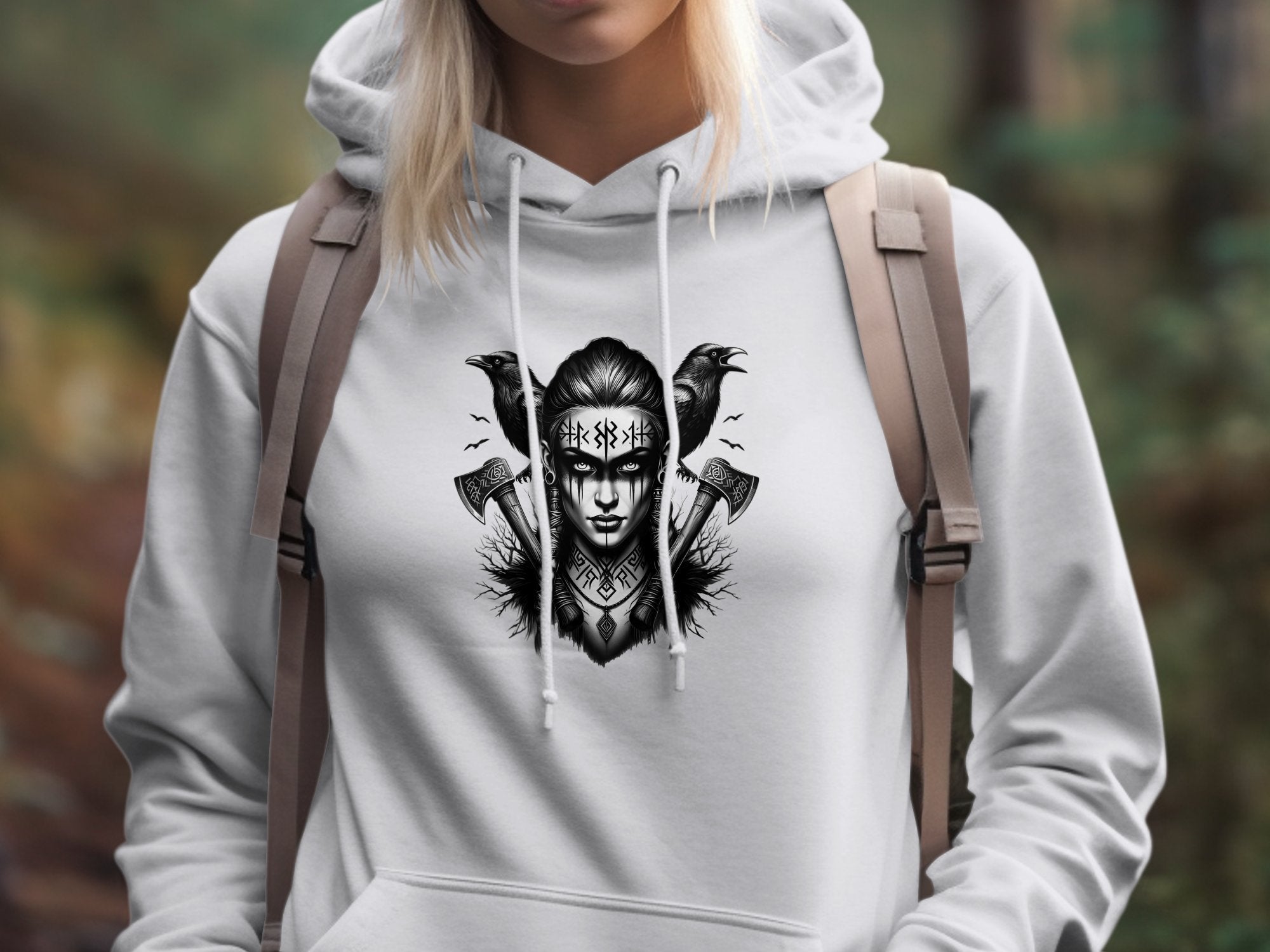 Viking Shield Maiden - Coloured Gildan Hoodie Realistic Norse Talisman Men Women Unisex Valhalla Tee Graphic Design