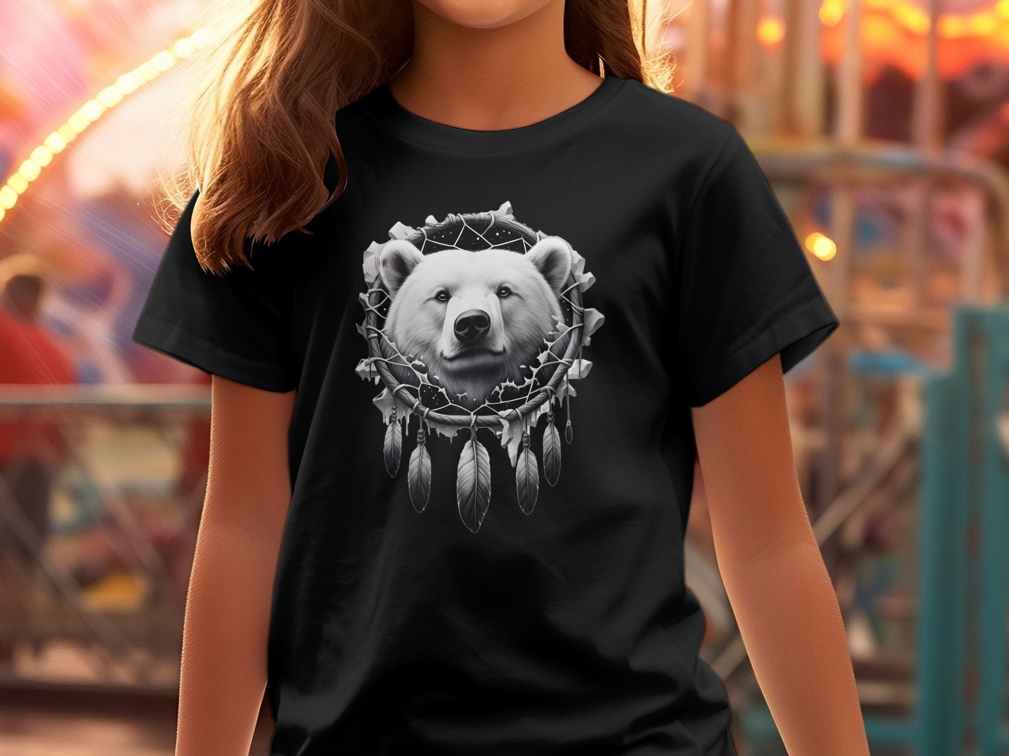 Dreamcatcher Bear - Coloured Gildan Kids T Shirt Realistic Native American Talisman Unisex Mythology Tee Graphic Design