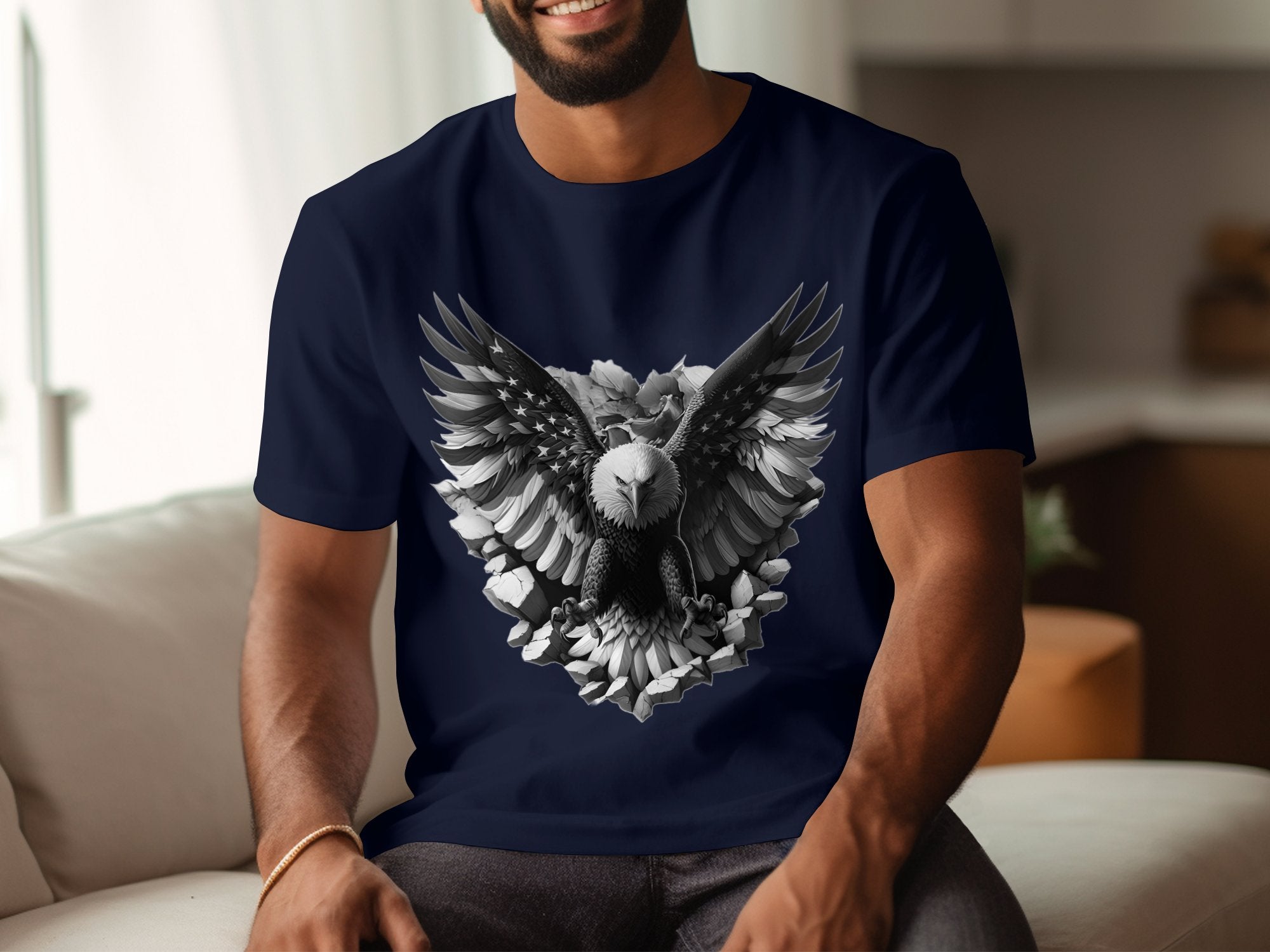 Eagle Patriot - Coloured Gildan T-Shirt Realistic Animal Talisman Unisex Tee Graphic Design