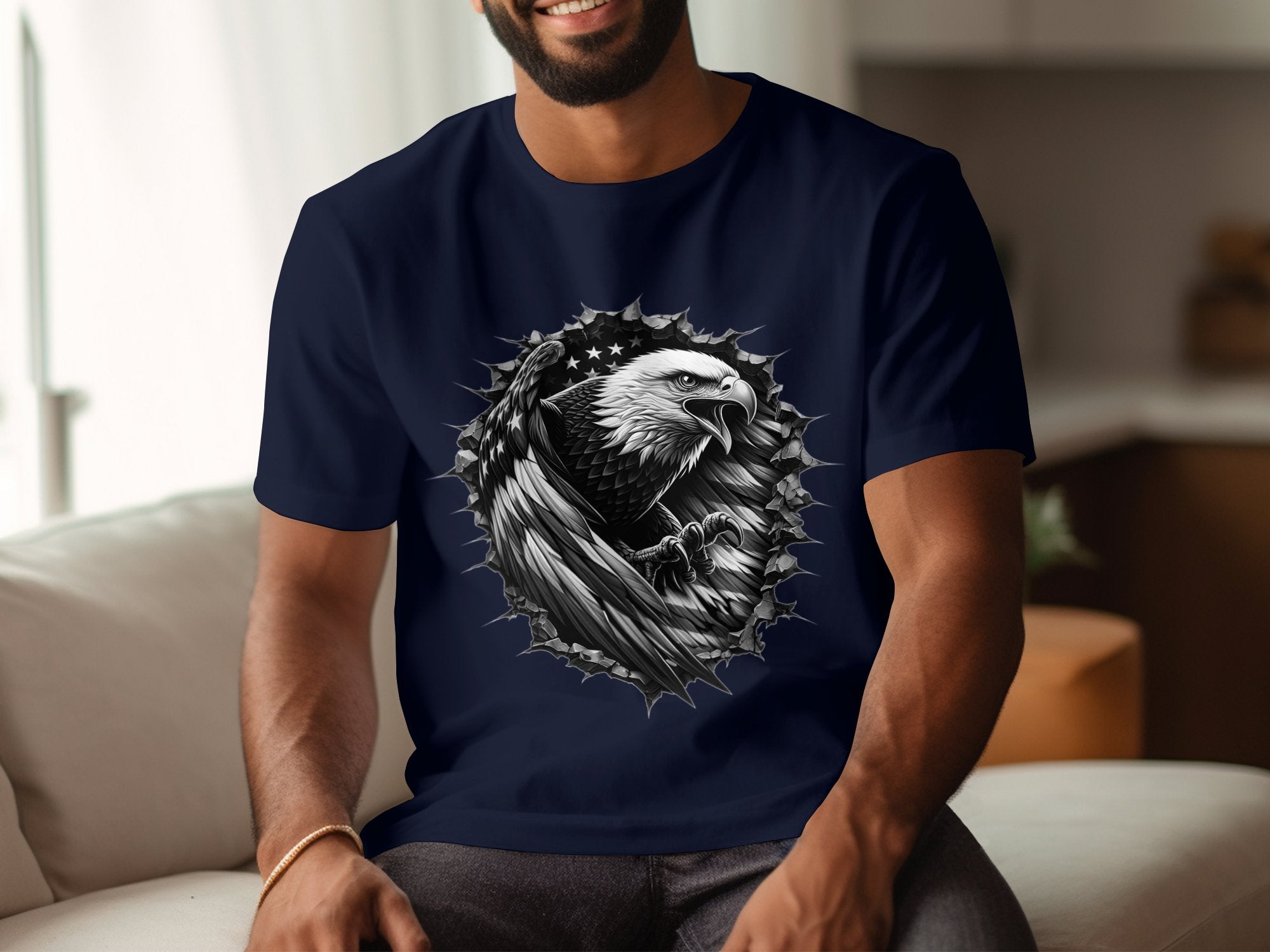 Eagle Patriot - Coloured Gildan T-Shirt Realistic Animal Talisman Unisex Tee Graphic Design