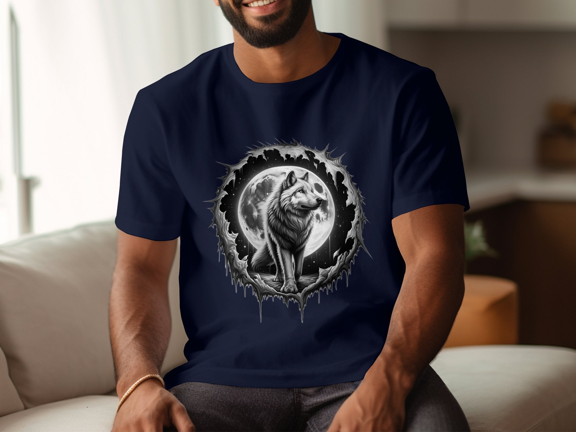 Moon Wolf - Coloured Gildan T-Shirt Realistic Animal Talisman Unisex Mythology Tee Graphic Design