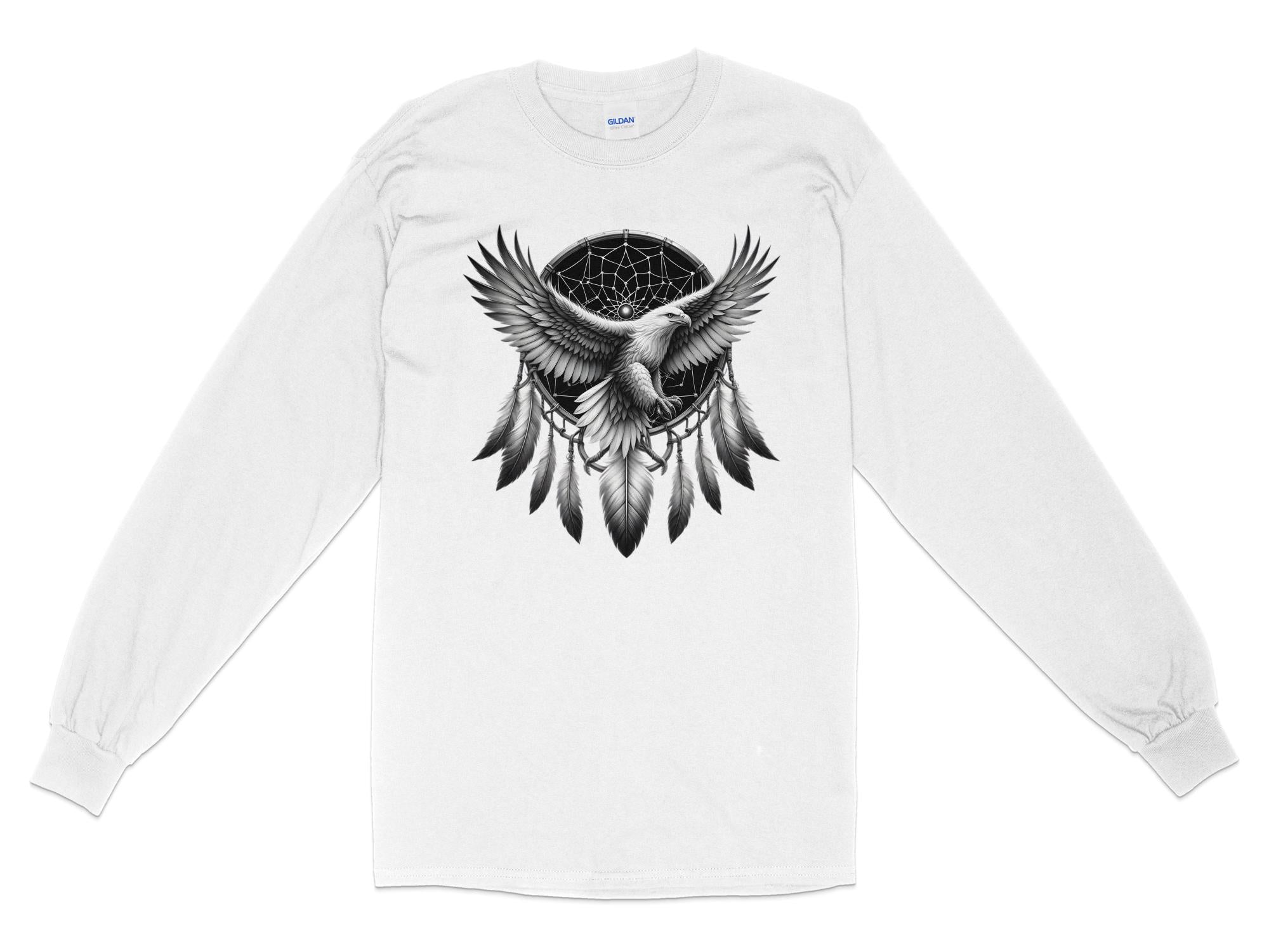 Dreamcatcher Eagle - Coloured Gildan Long Sleeve Realistic Native American Talisman Unisex Mythology Tee Graphic Design