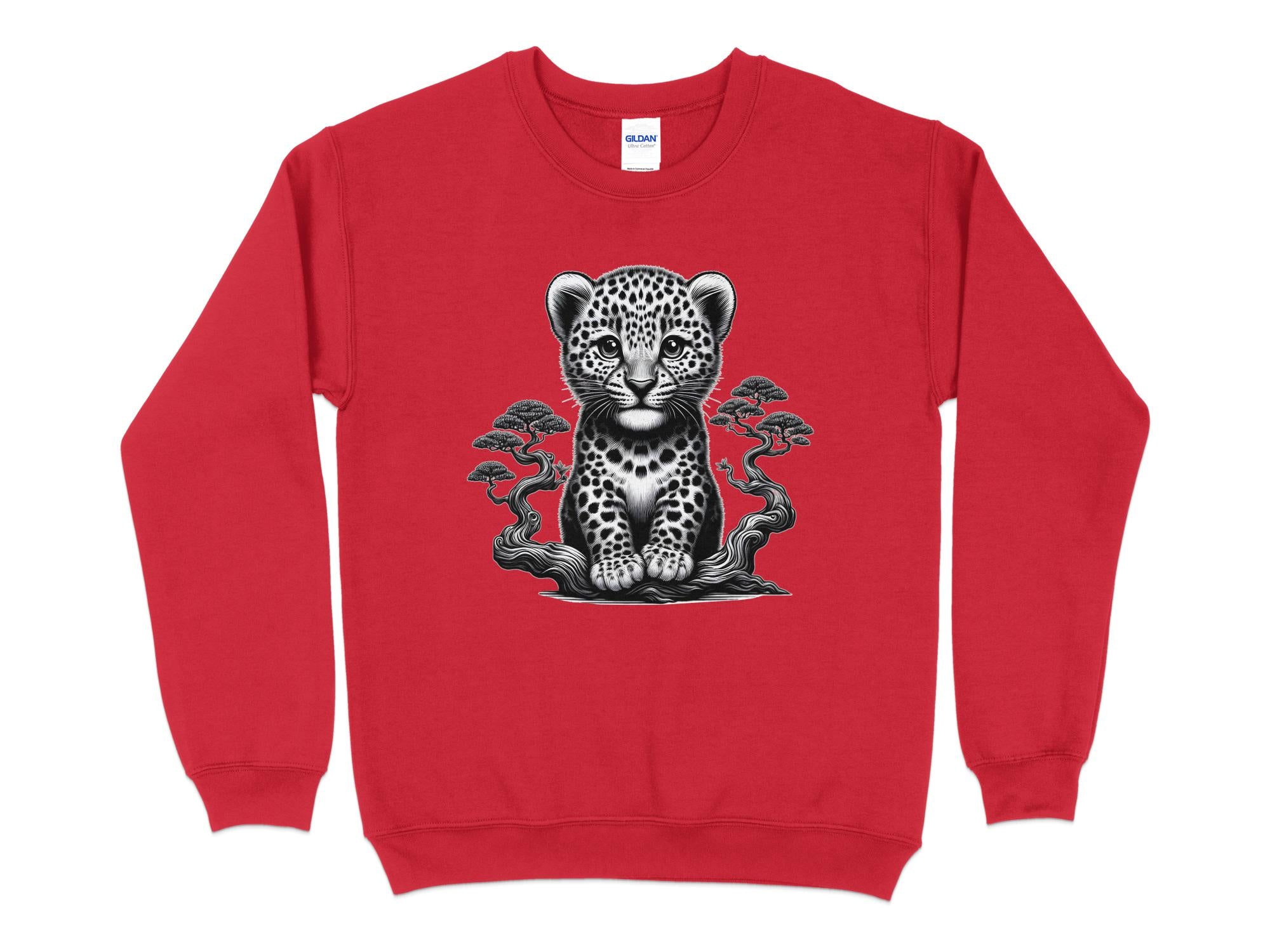 Leopard Bonsai - Coloured Gildan Sweatshirt Realistic Animal Talisman Unisex Cute Tee Graphic Design