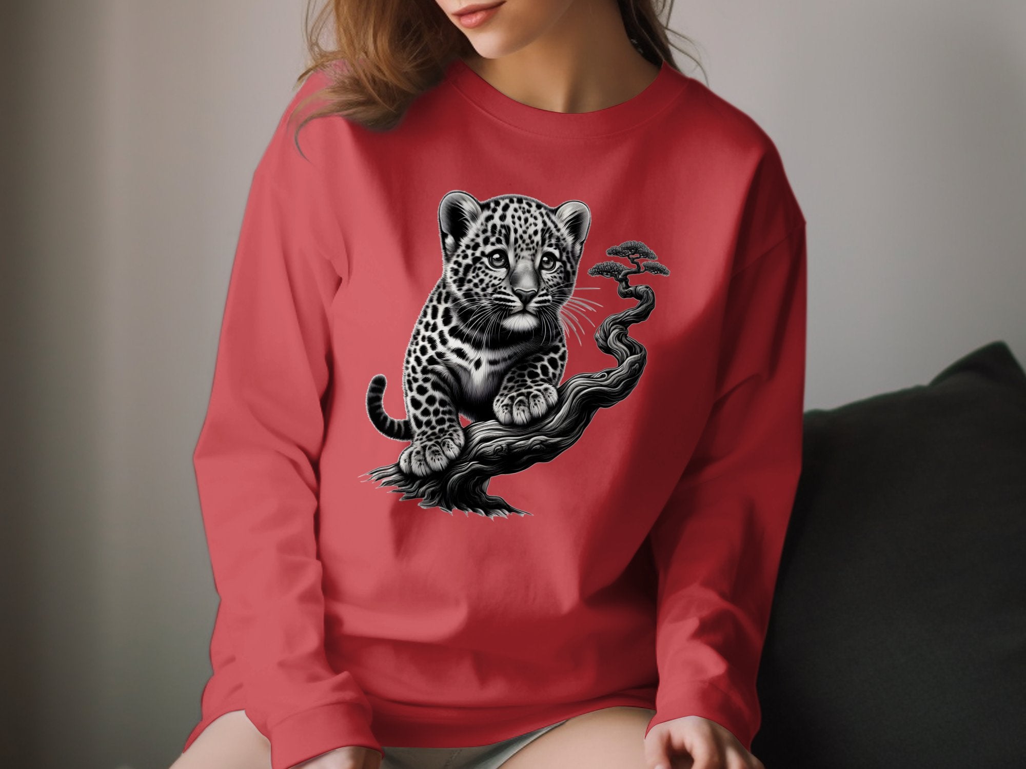 Leopard Bonsai - Coloured Gildan Long Sleeve Realistic Animal Talisman Unisex Cute Tee Graphic Design