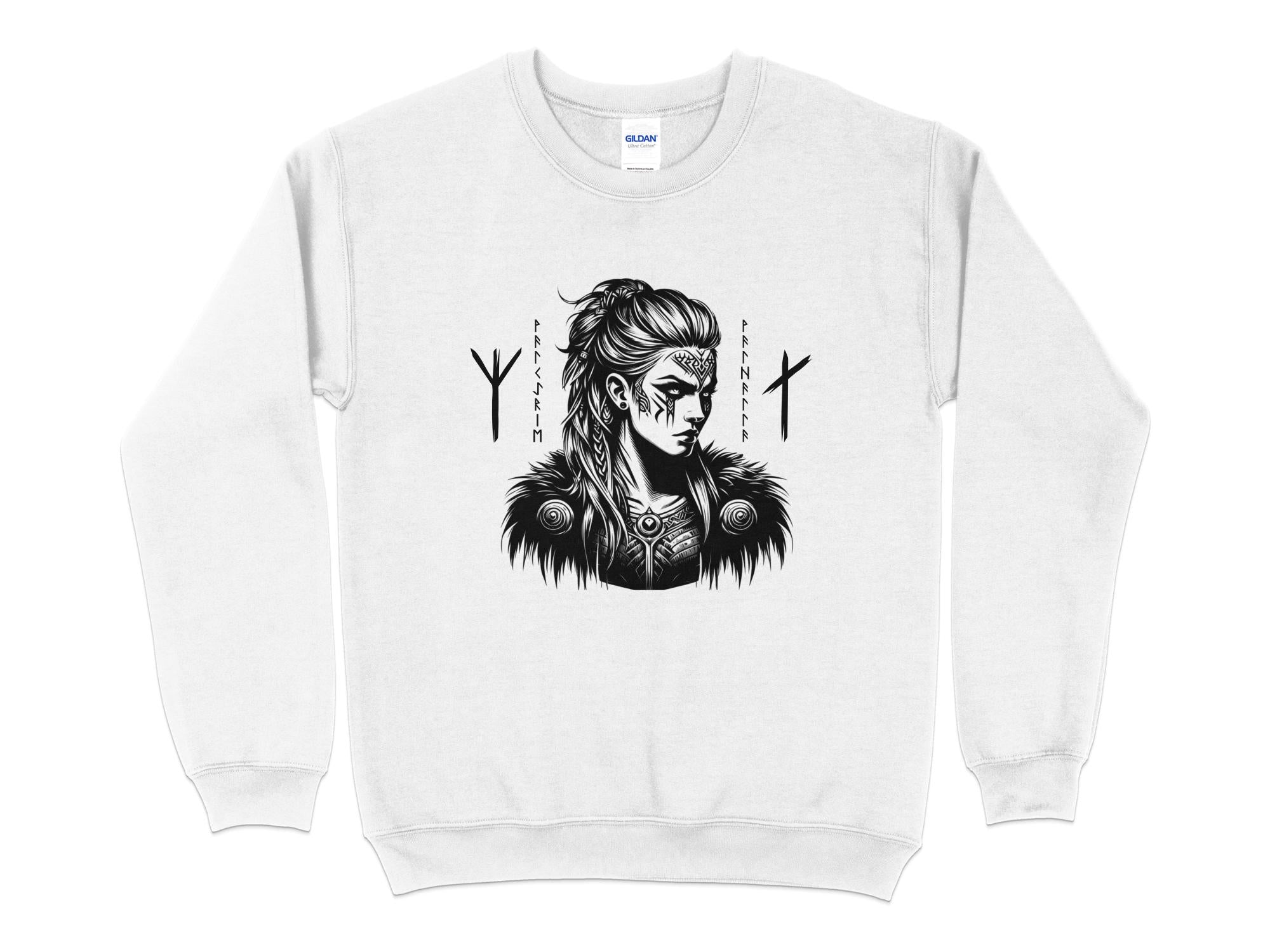 Viking Shield Maiden - Coloured Gildan Sweatshirt Realistic Norse Talisman Men Women Unisex Valhalla Tee Graphic Design