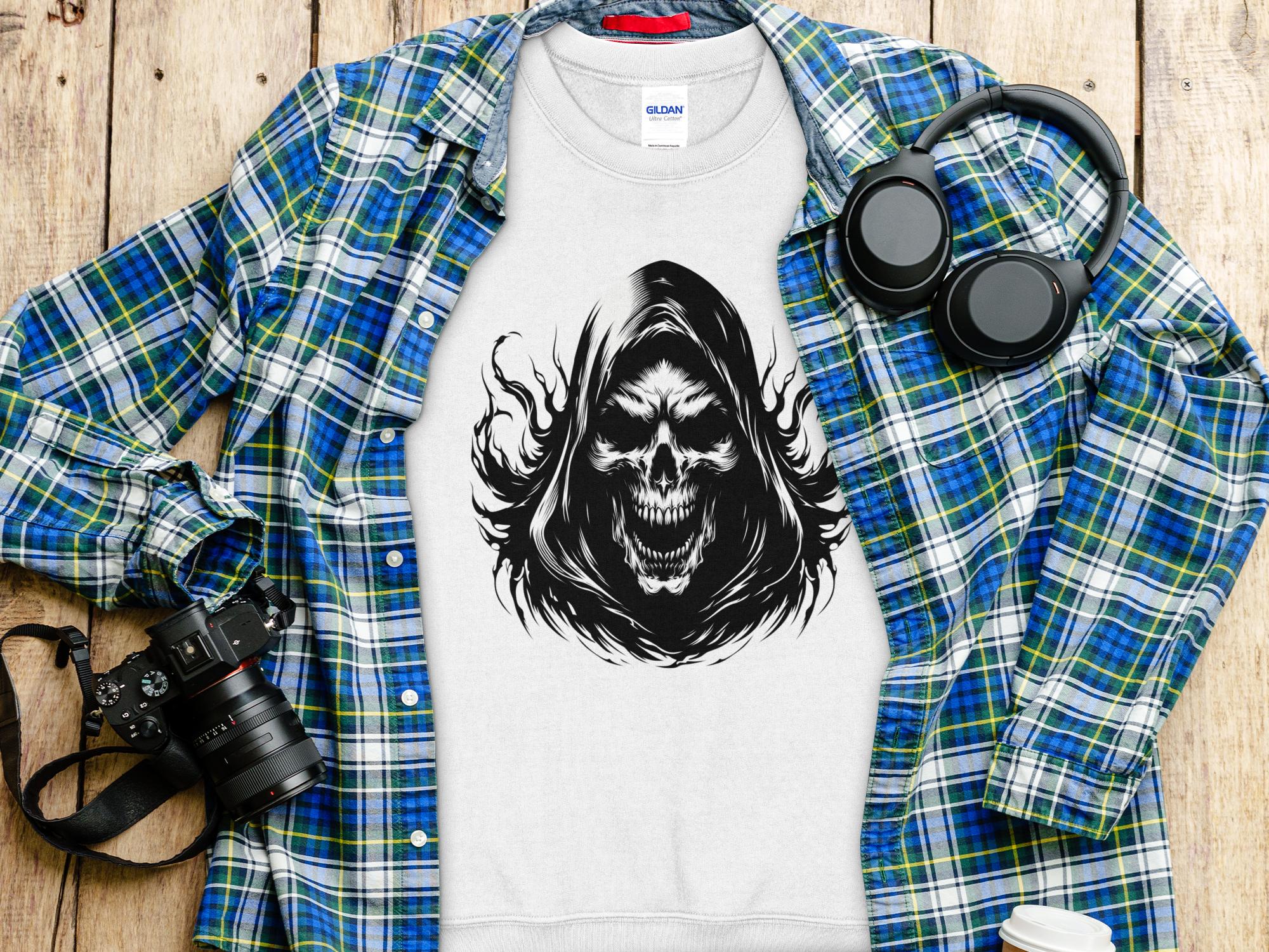 Grim Reaper - Black White Gildan Sweatshirt Commemorative Talisman Unisex Tee Graphic Design