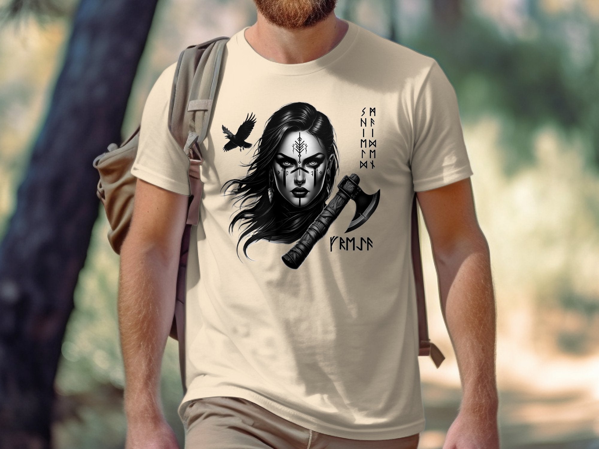 Viking Shield Maiden - Coloured Gildan T Shirt Realistic Norse Talisman Men Women Unisex Valhalla Tee Graphic Design