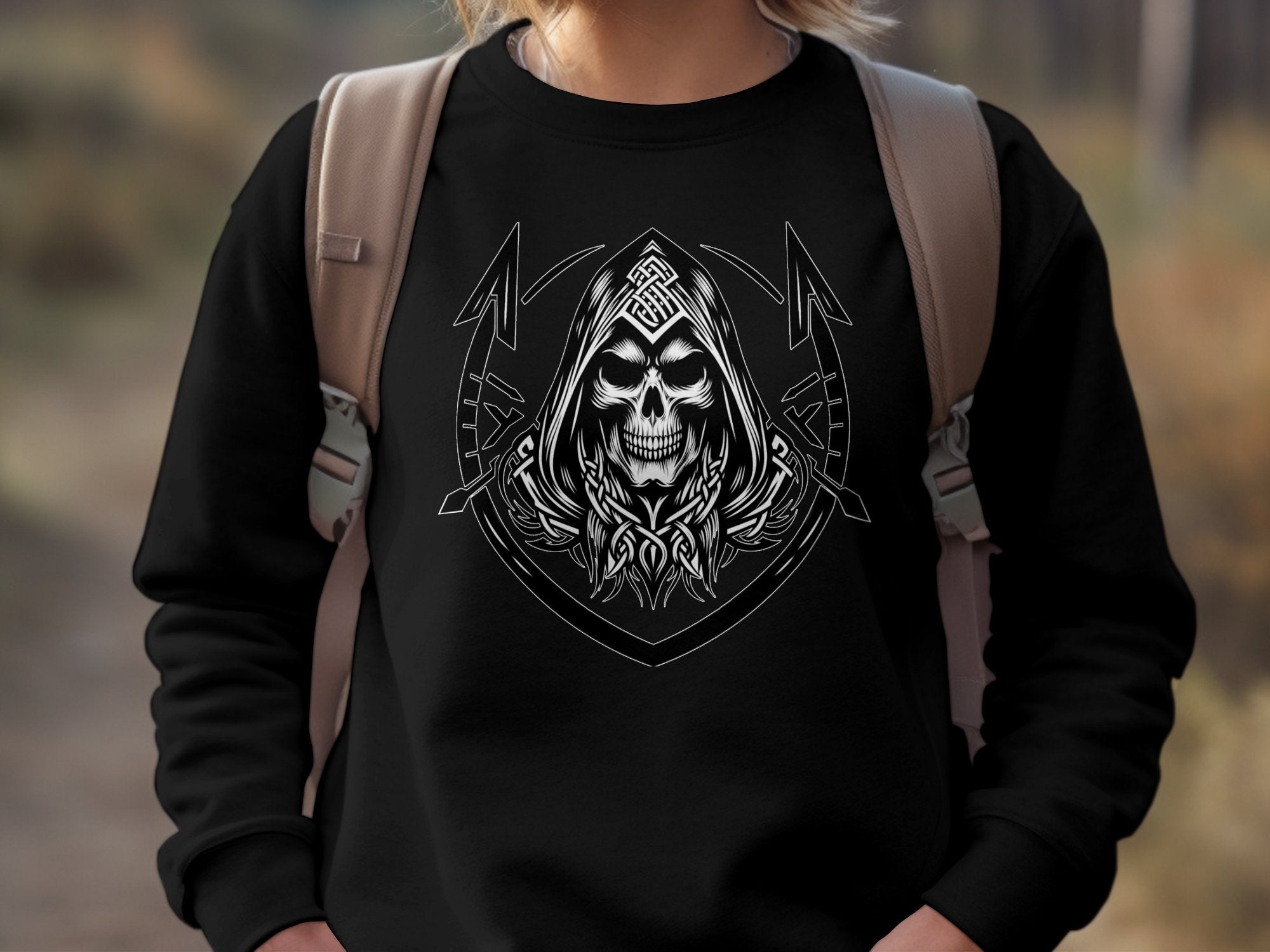 Grim Reaper - Black White Gildan Sweatshirt Commemorative Talisman Unisex Tee Graphic Design