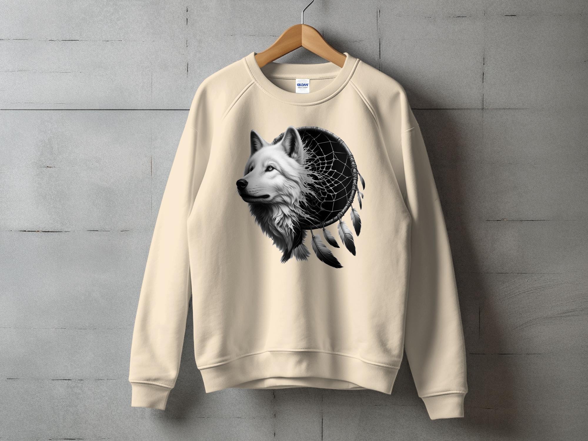 Dreamcatcher Wolf - Coloured Gildan Sweatshirt Realistic Native American Talisman Unisex Mythology Tee Graphic Design