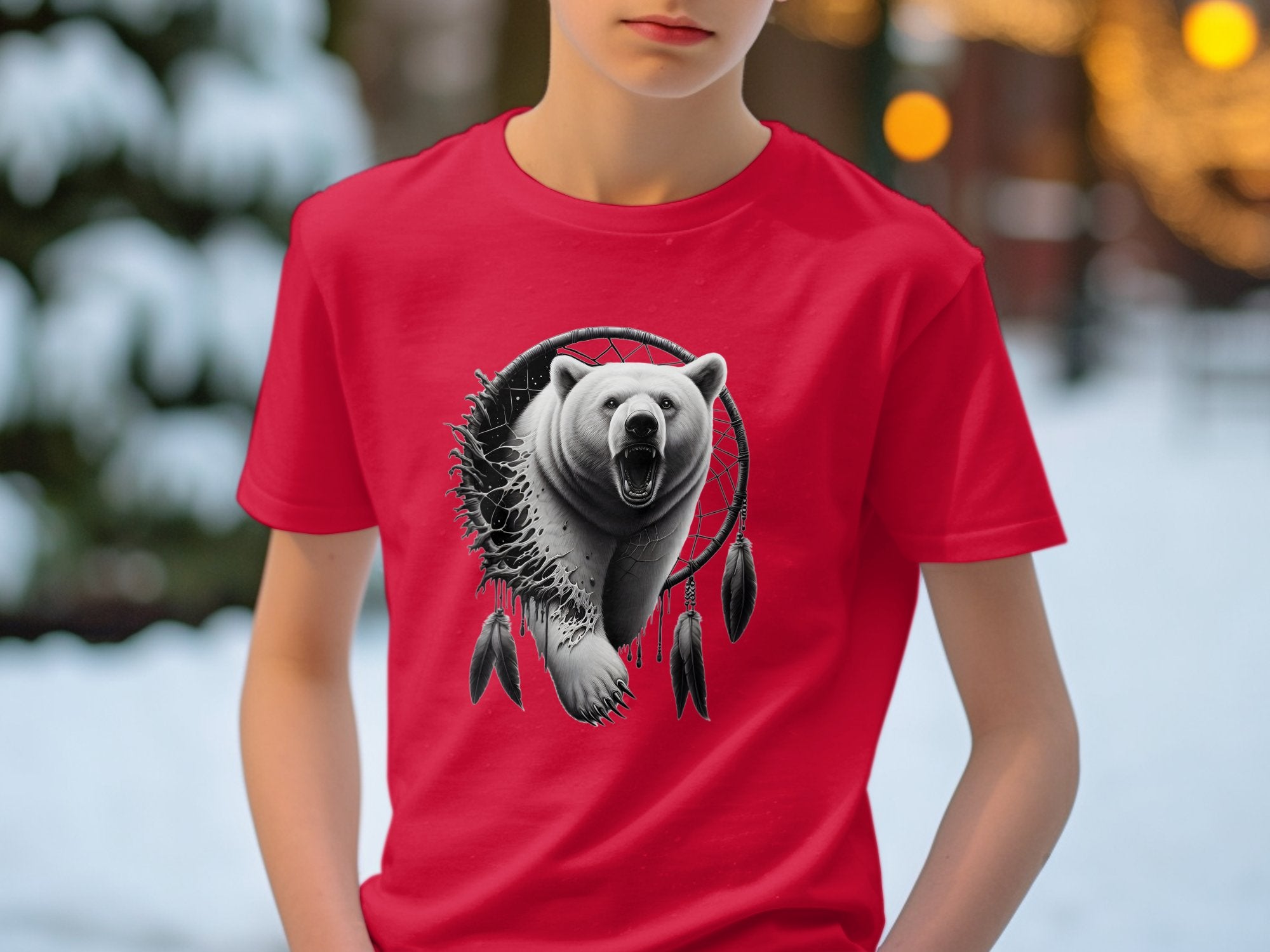 Dreamcatcher Bear - Coloured Gildan Kids T Shirt Realistic Native American Talisman Unisex Mythology Tee Graphic Design