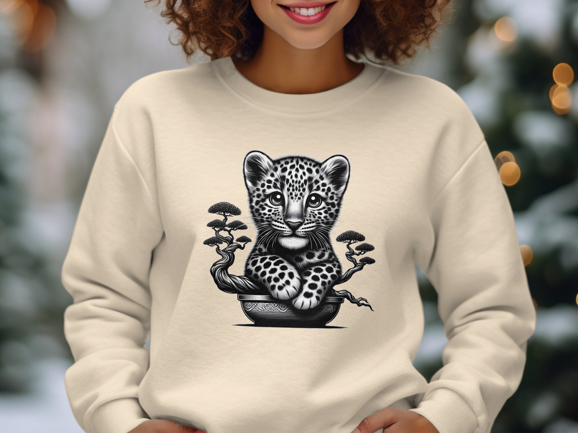 Leopard Bonsai - Coloured Gildan Sweatshirt Realistic Animal Talisman Unisex Cute Tee Graphic Design