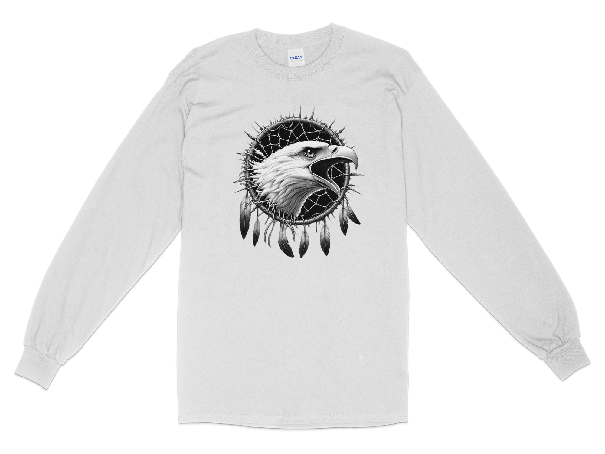 Dreamcatcher Eagle - Coloured Gildan Long Sleeve Realistic Native American Talisman Unisex Mythology Tee Graphic Design