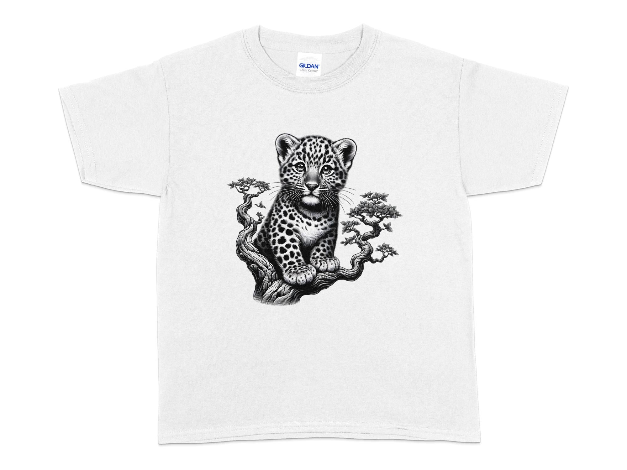 Leopard Bonsai - Coloured Gildan Kids T-Shirt Realistic Animal Talisman Unisex Cute Tee Graphic Design