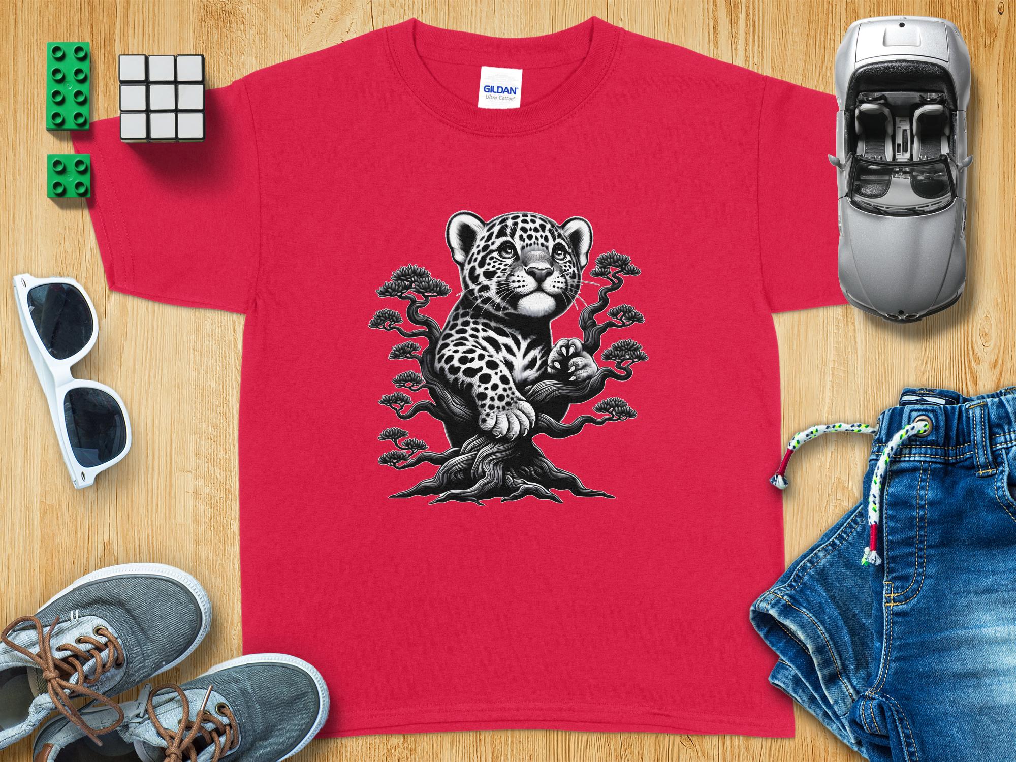 Leopard Bonsai - Coloured Gildan Kids T-Shirt Realistic Animal Talisman Unisex Cute Tee Graphic Design