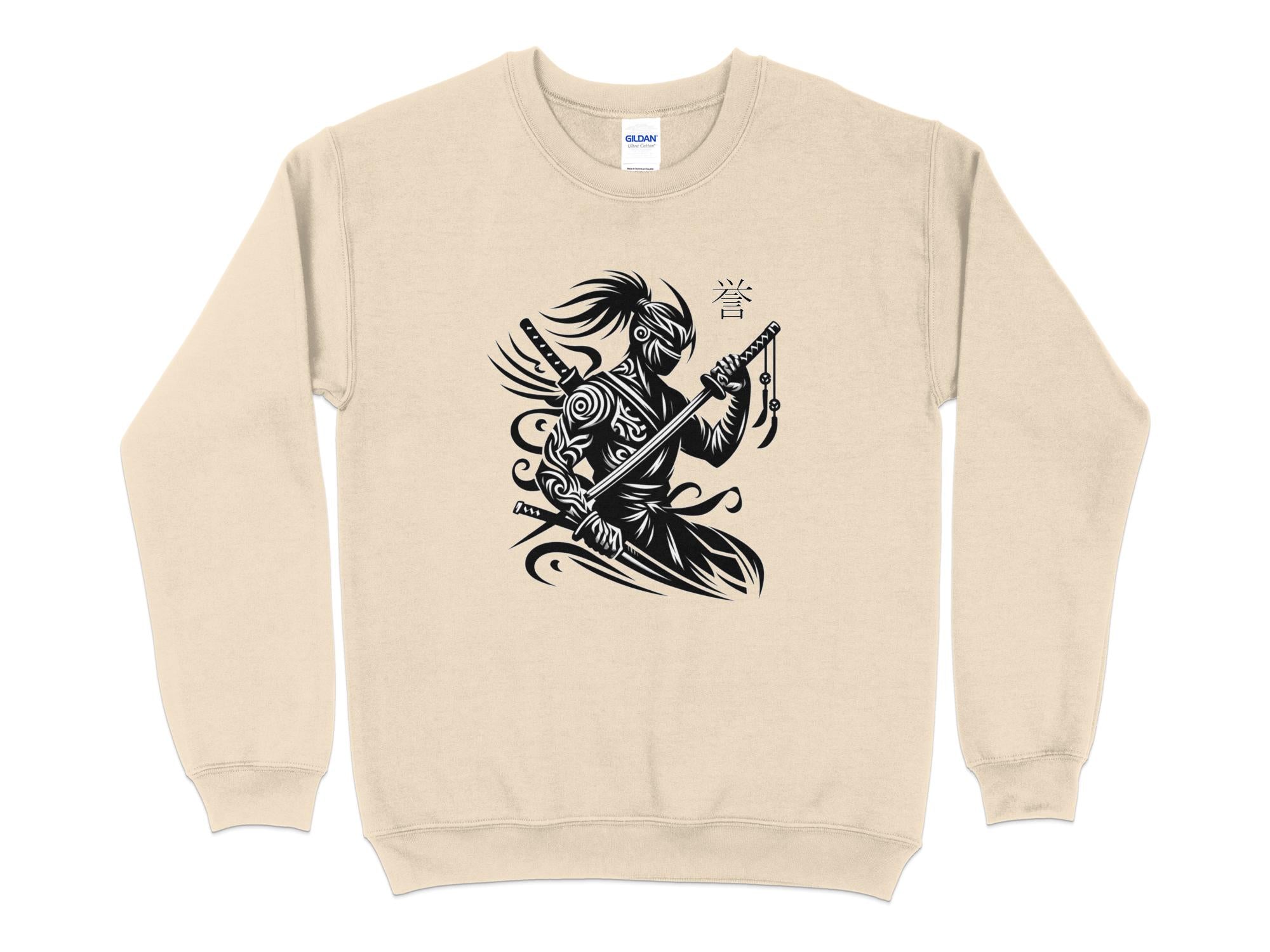 Samurai Ninja - Coloured Gildan Sweatshirt Japanese Talisman Unisex Cultural Symbolic Graphic Design