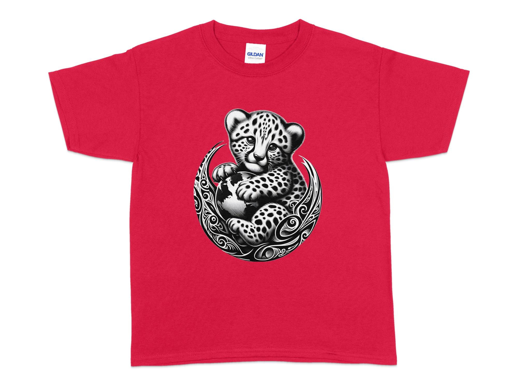 Cheetah World - Coloured Gildan Kids T-Shirt Realistic Animal Talisman Unisex Cute Tee Graphic Design