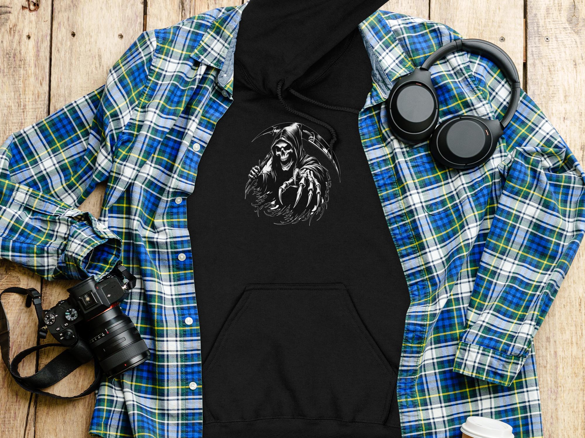 Grim Reaper - Black White Gildan Hoodie Commemorative Talisman Unisex Tee Graphic Design