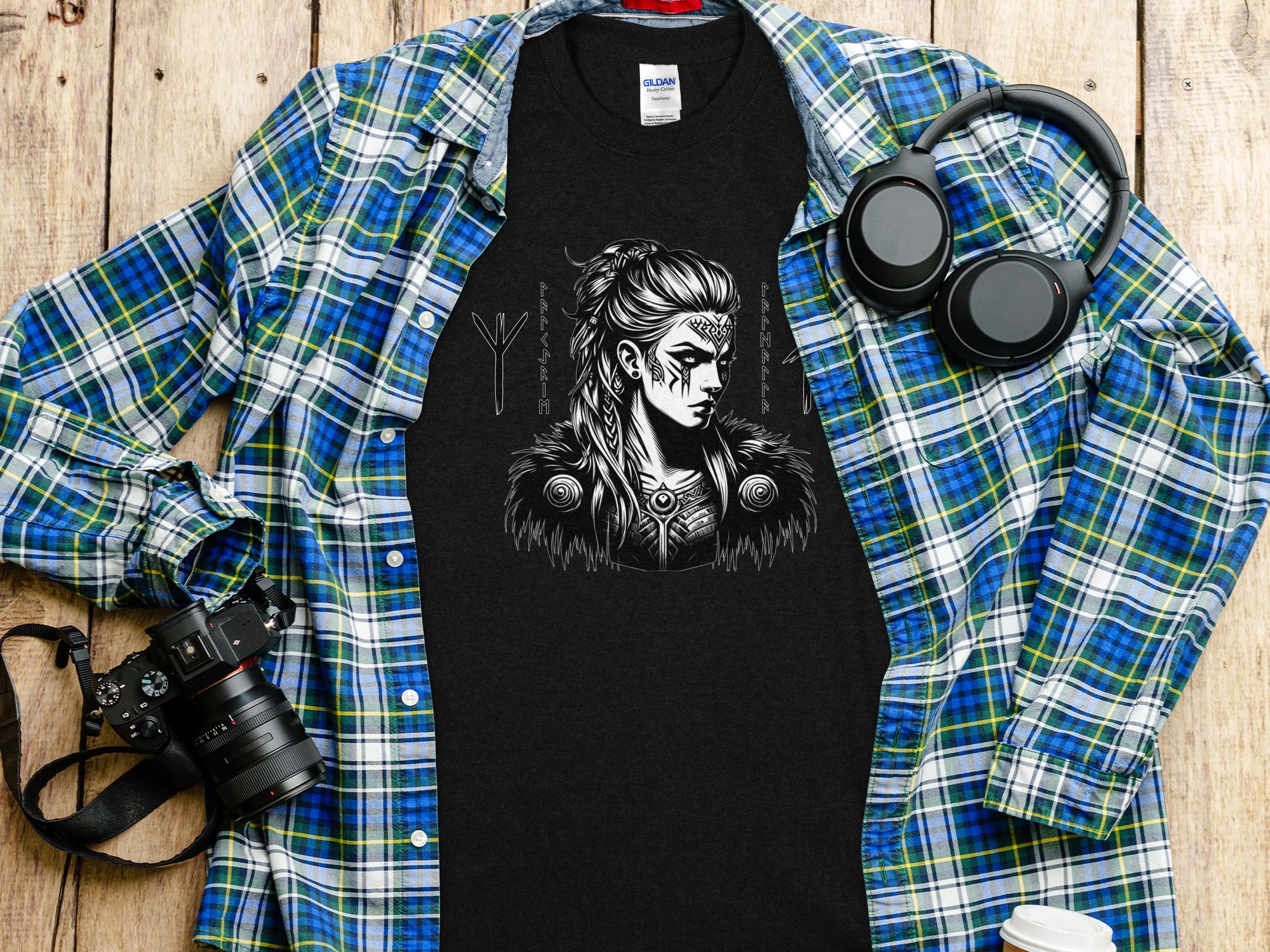 Viking Shield Maiden - Coloured Gildan T Shirt Realistic Norse Talisman Men Women Unisex Valhalla Tee Graphic Design