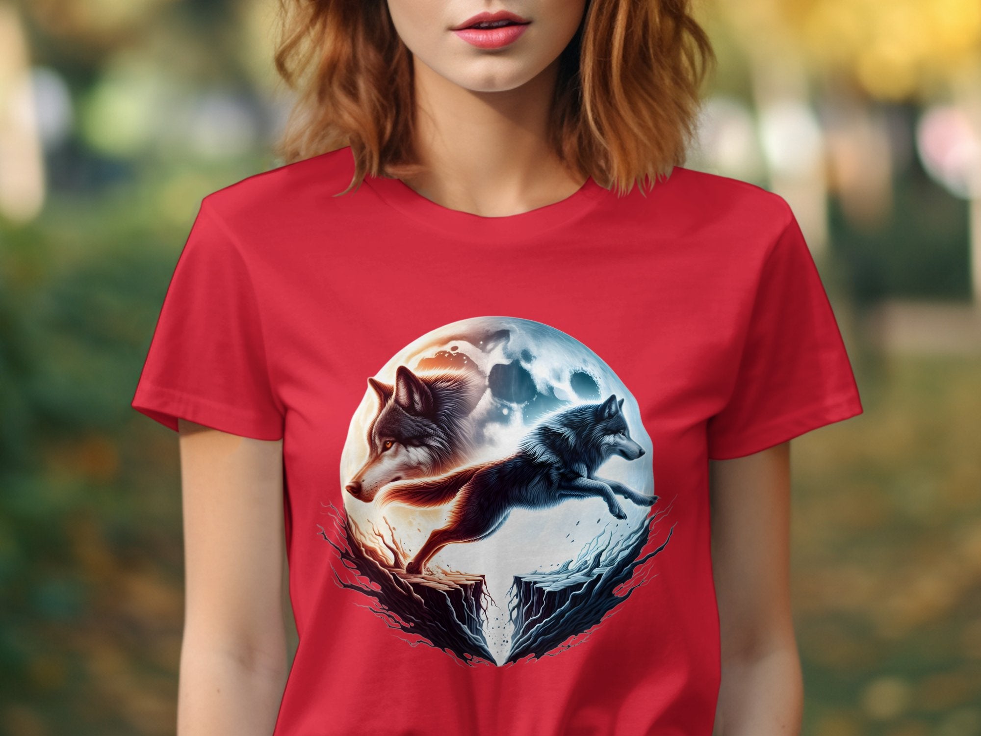 Moon Wolf - T-Shirt Realistic Full Colour Animal Talisman Unisex Mythology Tee Gildan Graphic Design