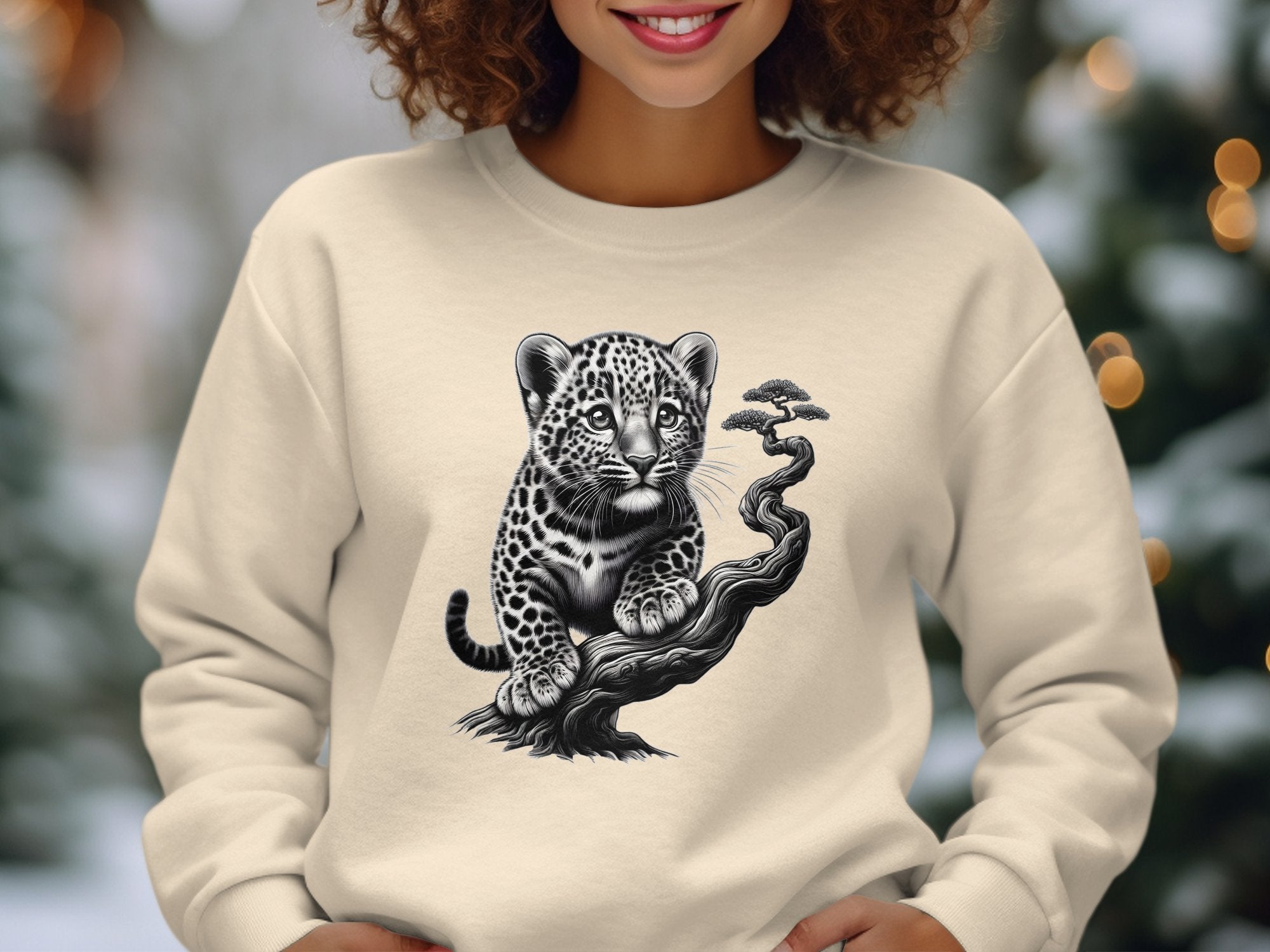 Leopard Bonsai - Coloured Gildan Sweatshirt Realistic Animal Talisman Unisex Cute Tee Graphic Design