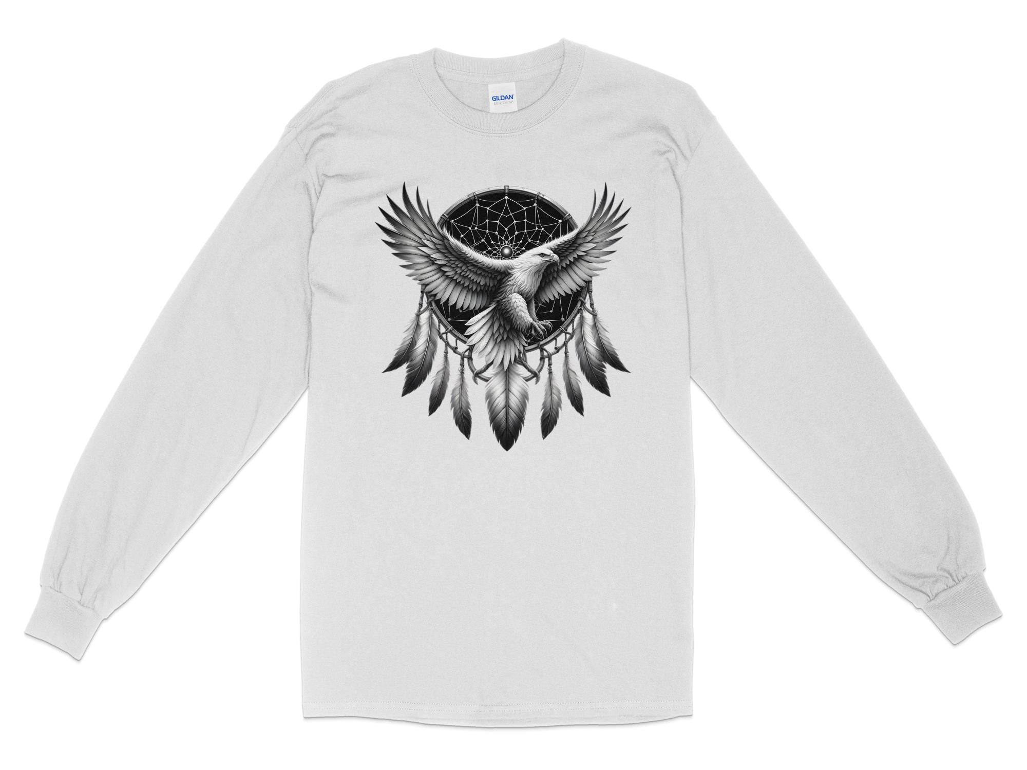 Dreamcatcher Eagle - Coloured Gildan Long Sleeve Realistic Native American Talisman Unisex Mythology Tee Graphic Design