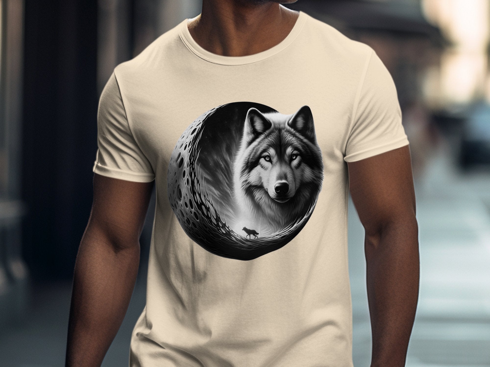 Moon Wolf - Coloured Gildan T-Shirt Realistic Animal Talisman Unisex Mythology Tee Graphic Design