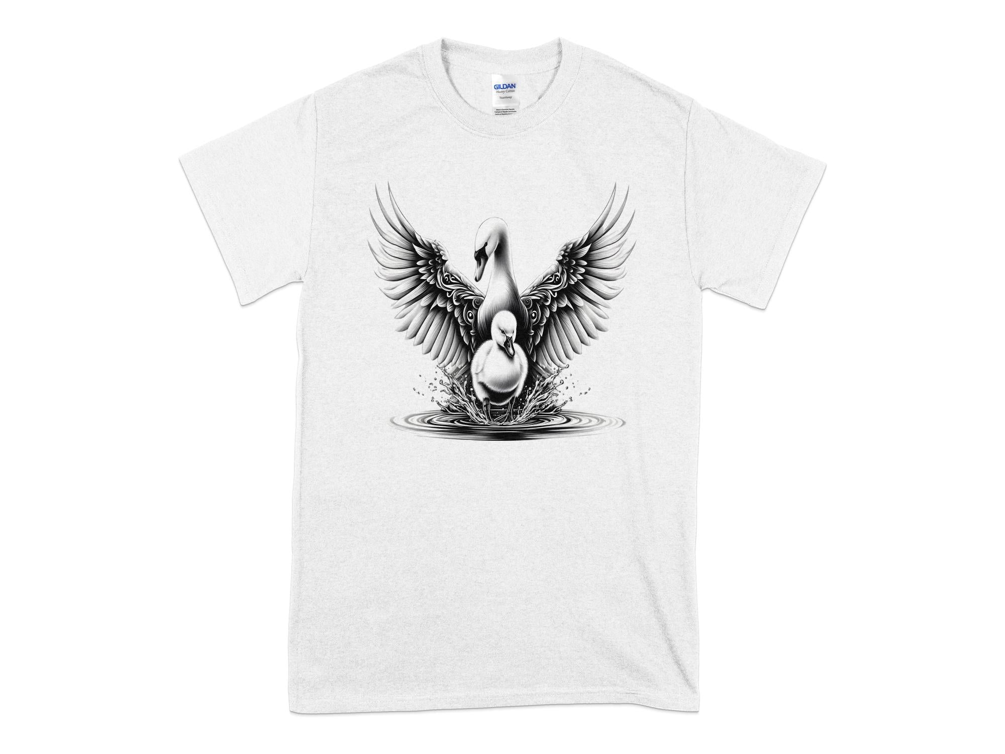 Swan & Cygnet- Black White Gildan T-Shirt Realistic Family Talisman Unisex Tee Graphic Design