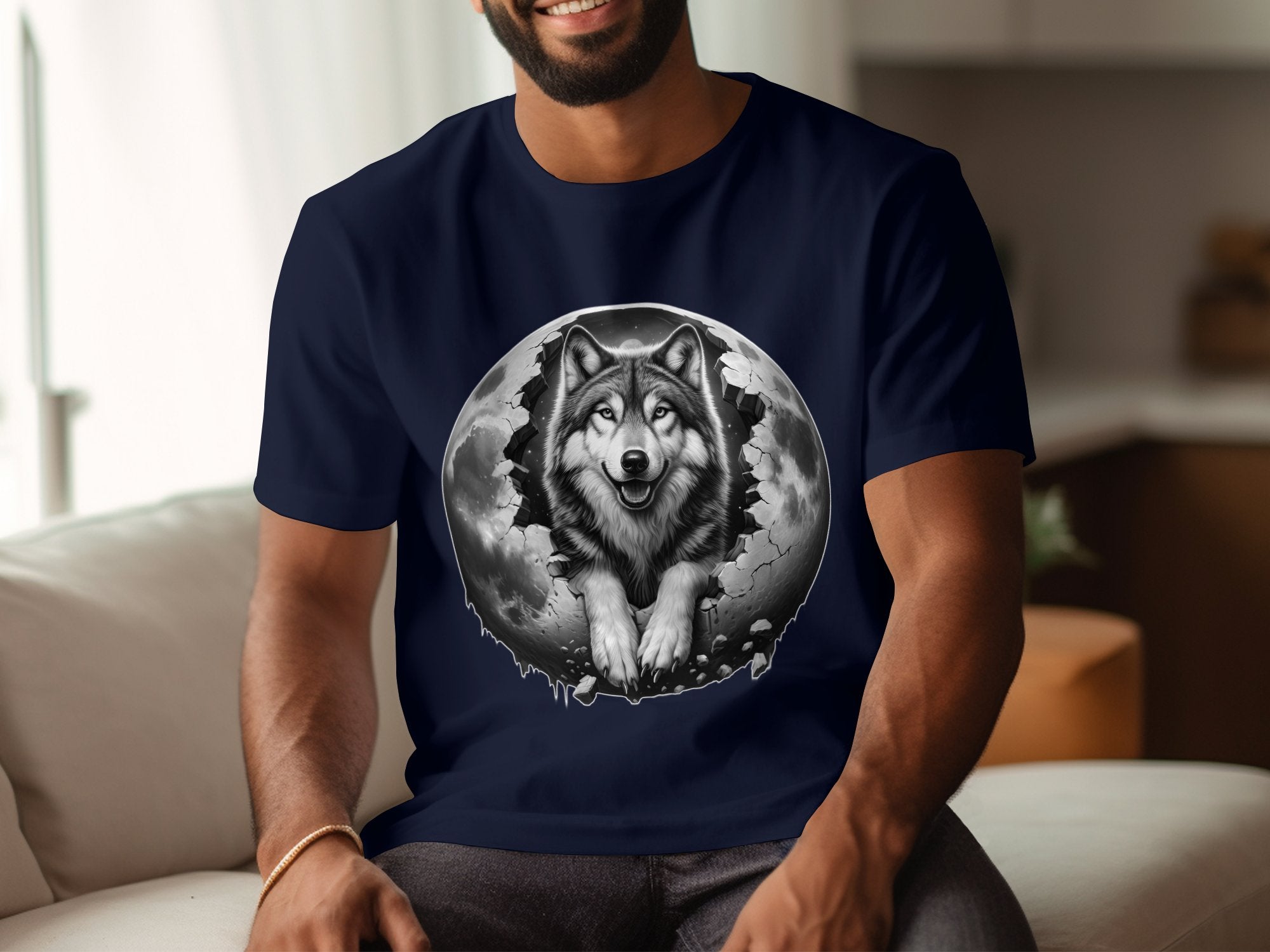 Moon Wolf - Coloured Gildan T-Shirt Realistic Animal Talisman Unisex Mythology Tee Graphic Design