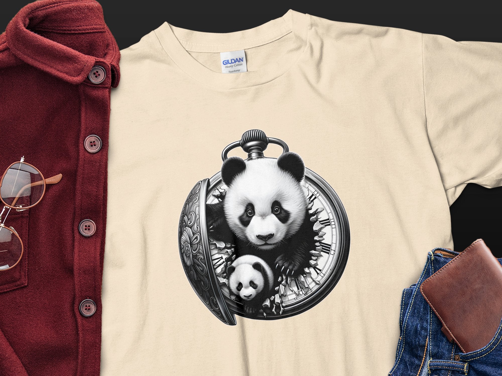 Panda - Coloured Gildan T-Shirt Realistic Animal Talisman Unisex Cute Tee Graphic Design