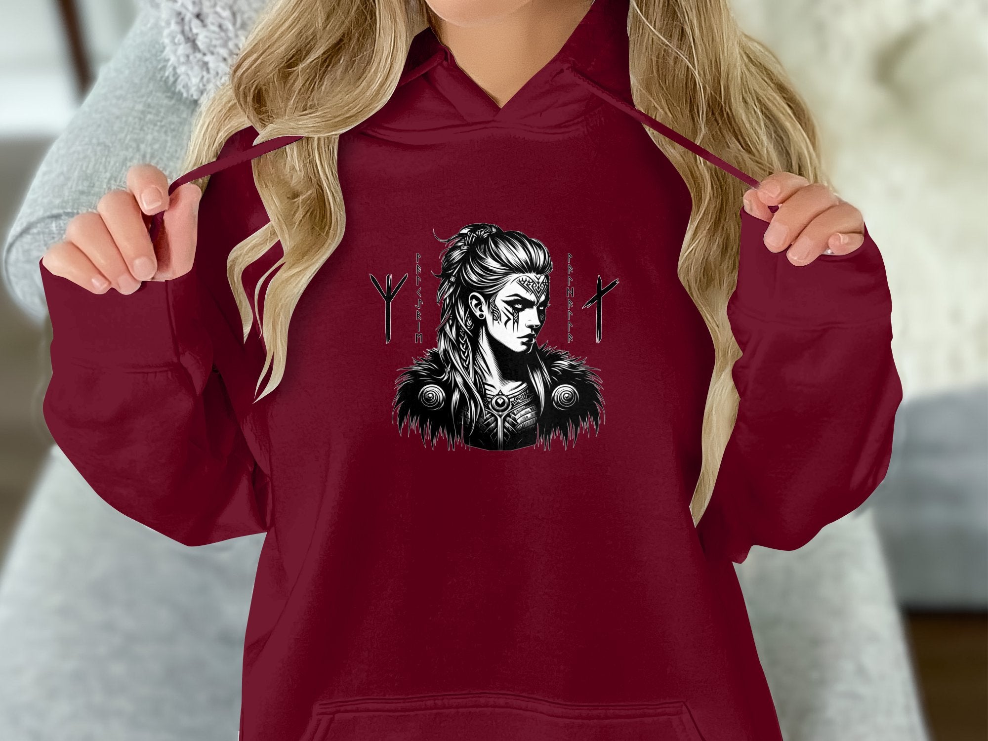 Viking Shield Maiden - Coloured Gildan Hoodie Realistic Norse Talisman Men Women Unisex Valhalla Tee Graphic Design