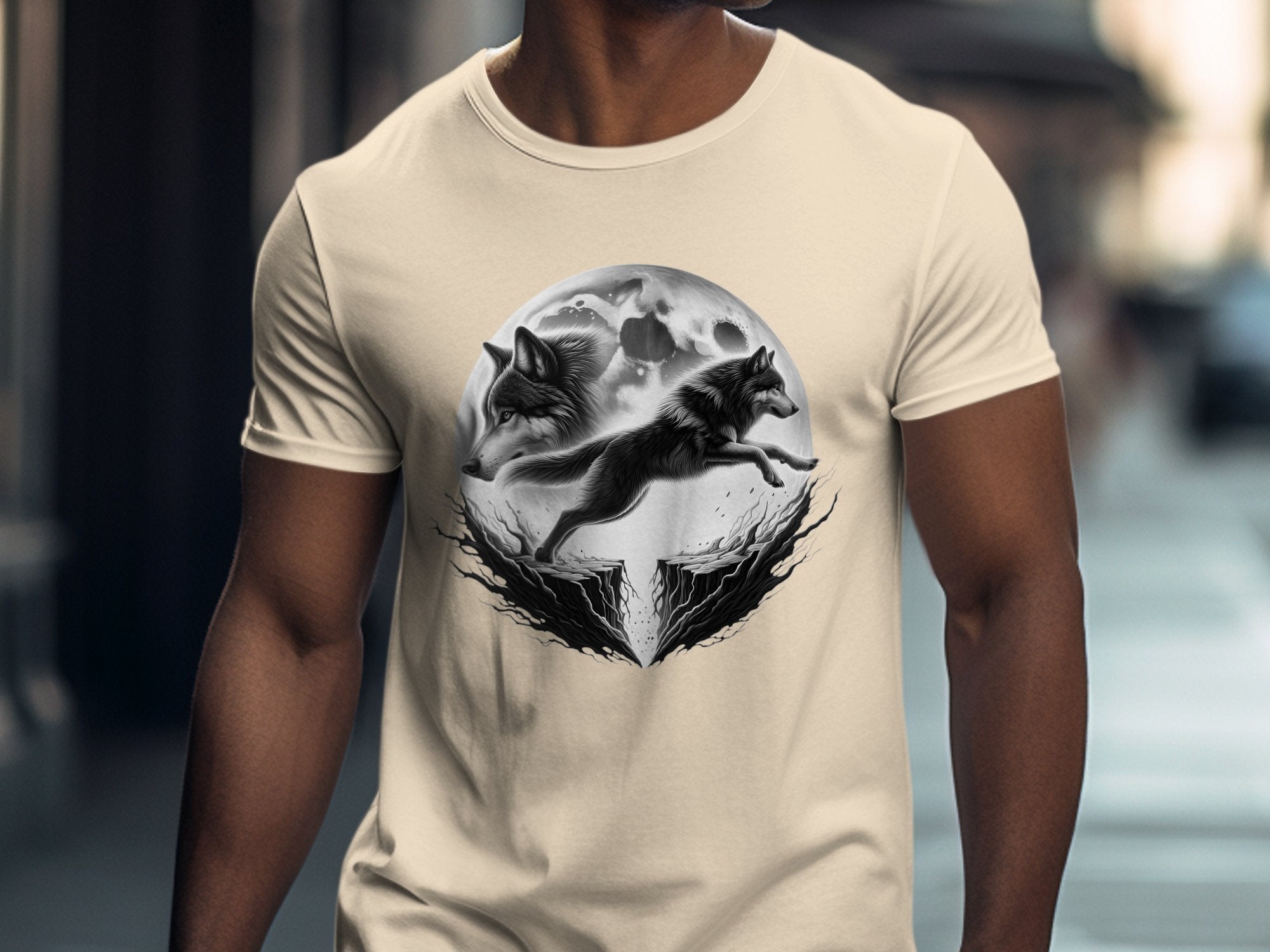 Moon Wolf - Coloured Gildan T-Shirt Realistic Animal Talisman Unisex Mythology Tee Graphic Design