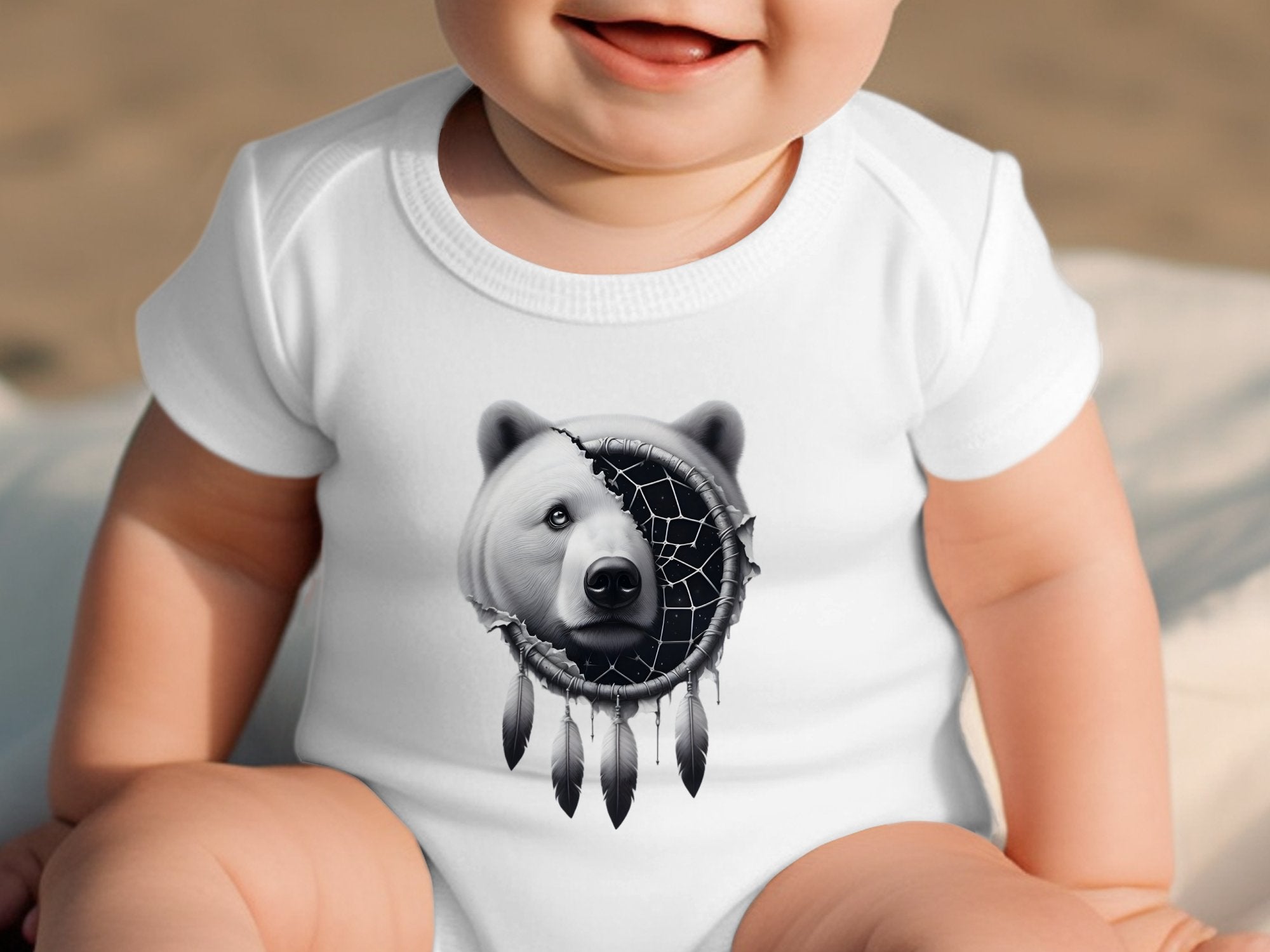 Dreamcatcher Bear - Coloured Toddler Bodysuit Realistic Native American Talisman Unisex Mythology Tee Graphic Design