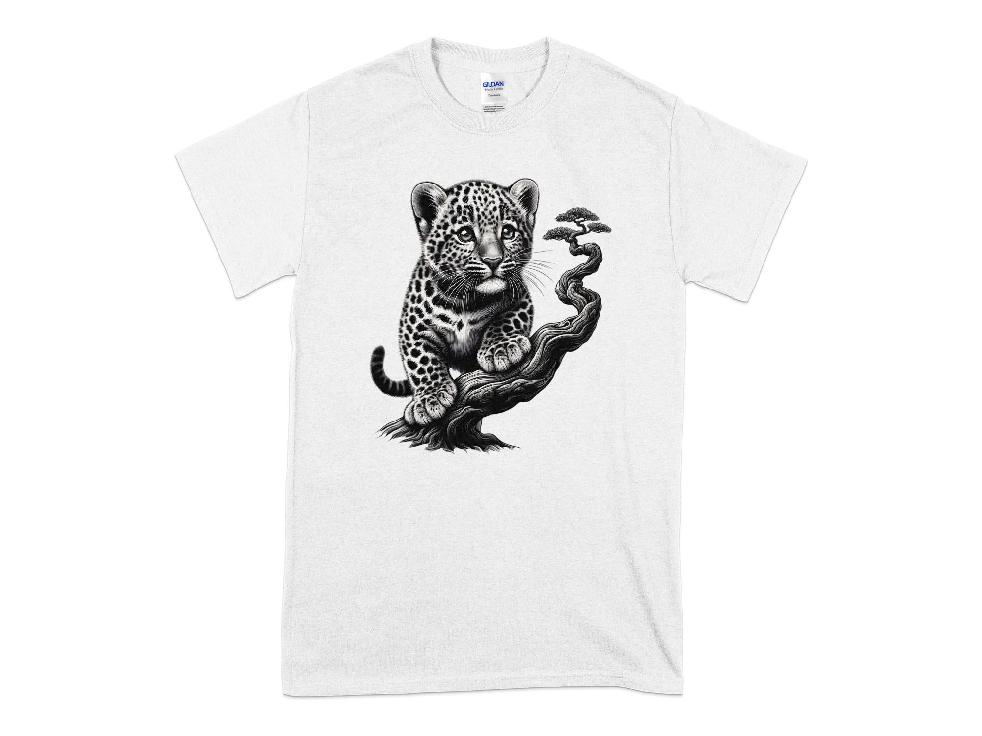 Leopard Bonsai - Coloured Gildan T-Shirt Realistic Animal Talisman Unisex Cute Tee Graphic Design